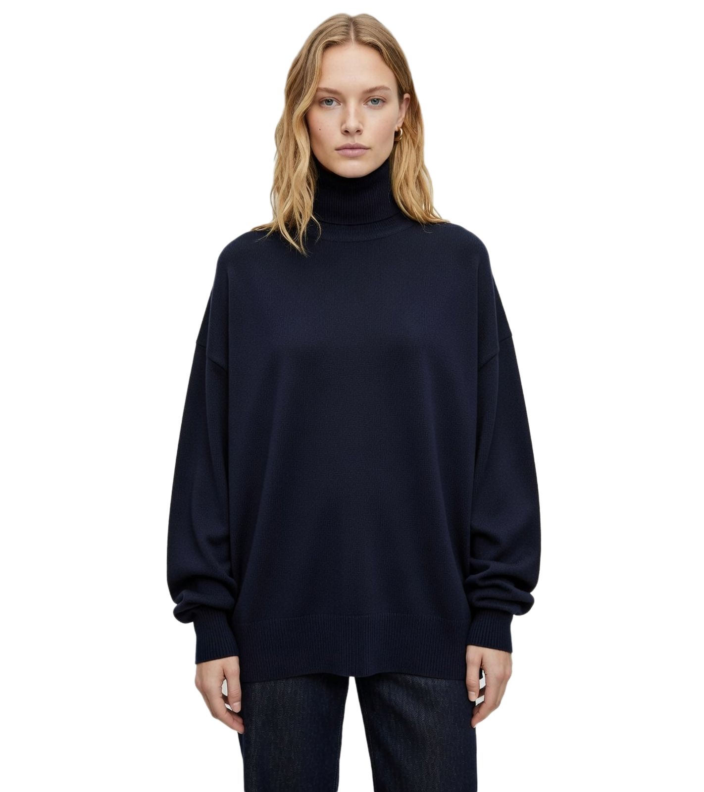 komfortabler Damen Feinstrick-Pullover mit breitem Turtleneck 933142 Dunkelblau