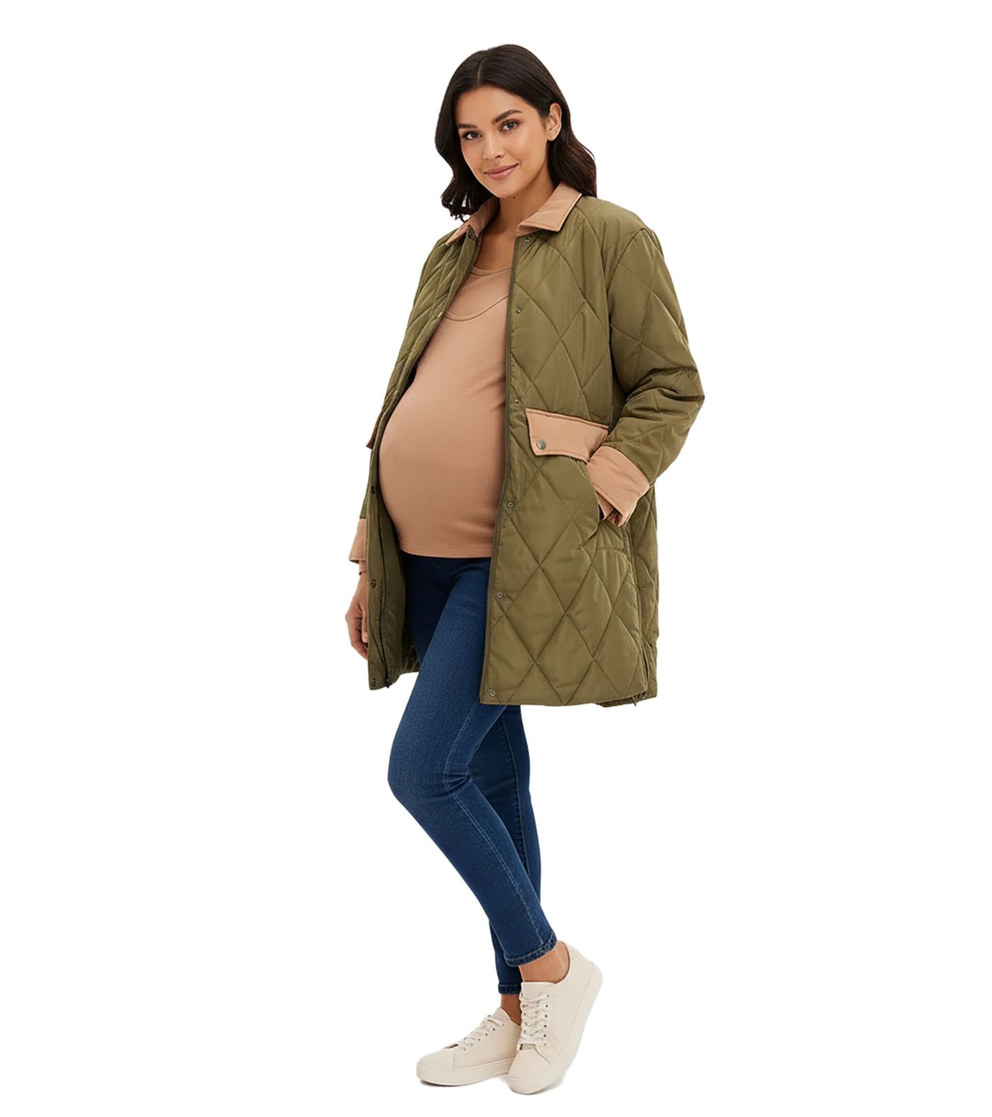 kuscheliger Mantel Damen Schwangerschafts-Jacke Mantel Umstandsmode Stepp-Jacke 936631 Grün