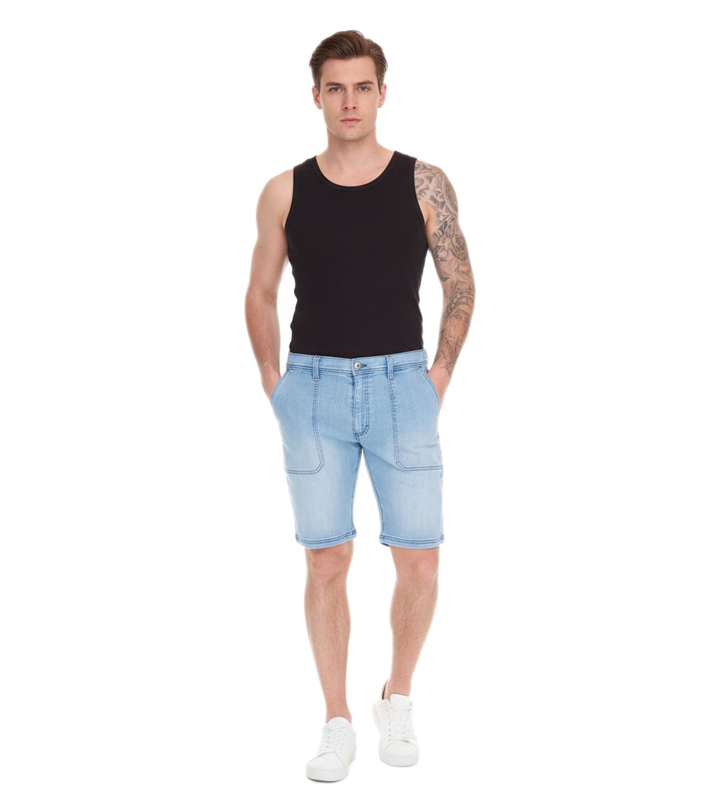 lässige Herren Stretch Jeans-Bermuda kurze Denim-Shorts Loose-Fit in angesagtem Vintage-Look 956411 Blau