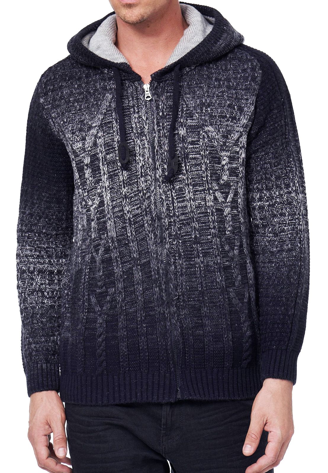 Lässige Herren Strick-Jacke mit Kapuze und Farbverlauf strukturierter Hoodie Cardigan 13390 Marine