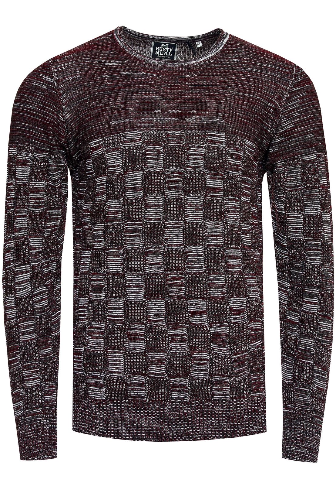 Lässiger Herren Feinstrick-Pullover mit Karomuster und Rundhals Slim Fit Strick-Sweater 13378 Anthrazit