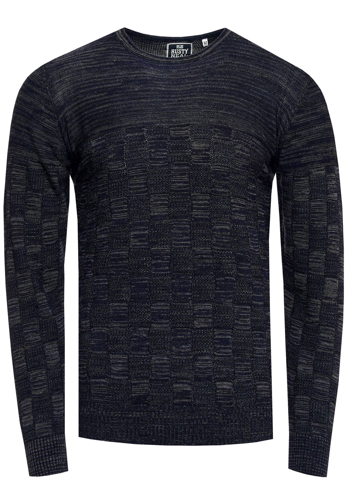 Lässiger Herren Feinstrick-Pullover mit Karomuster und Rundhals Slim Fit Strick-Sweater 13378 Marine
