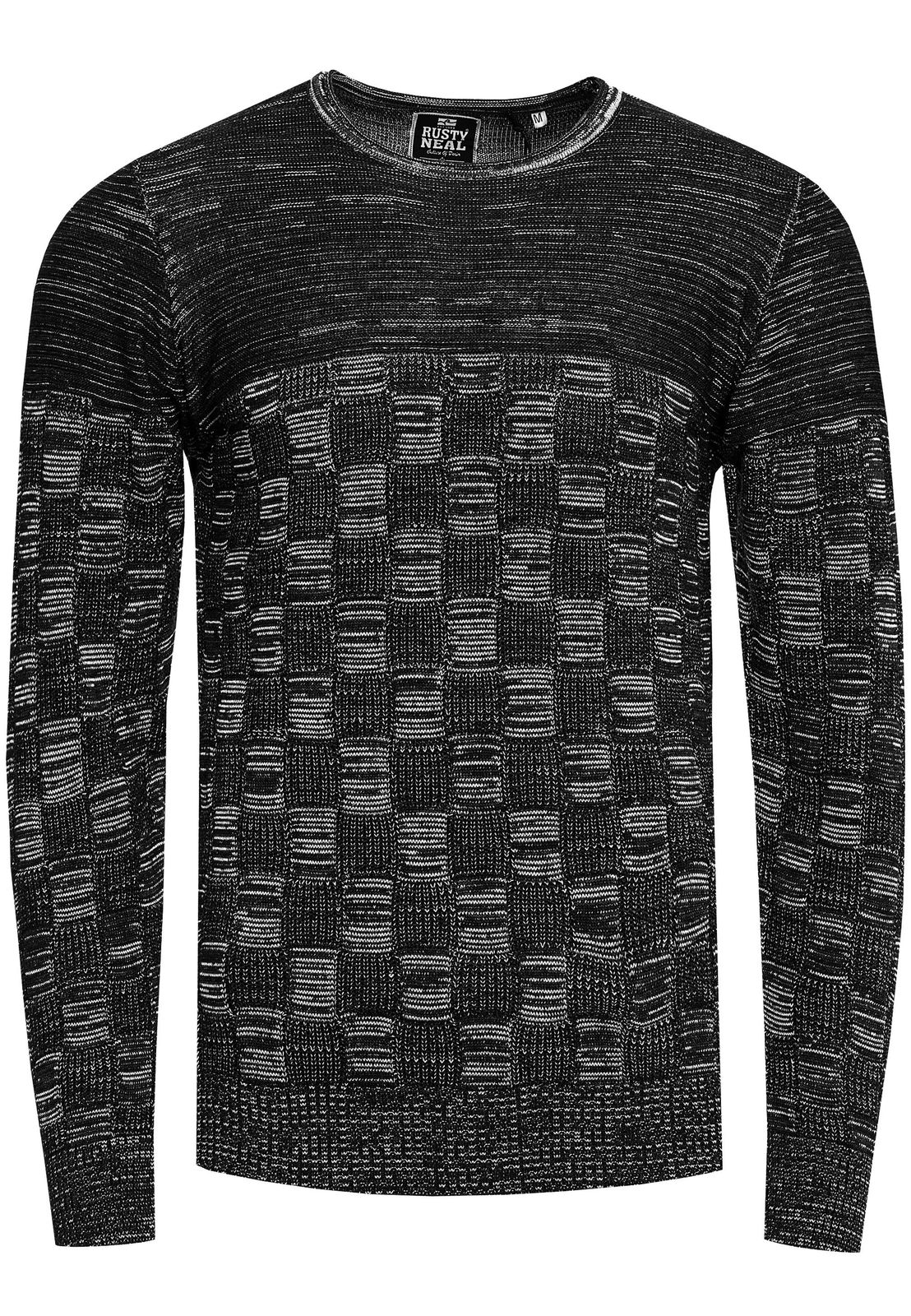 Lässiger Herren Feinstrick-Pullover mit Karomuster und Rundhals Slim Fit Strick-Sweater 13378 Schwarz