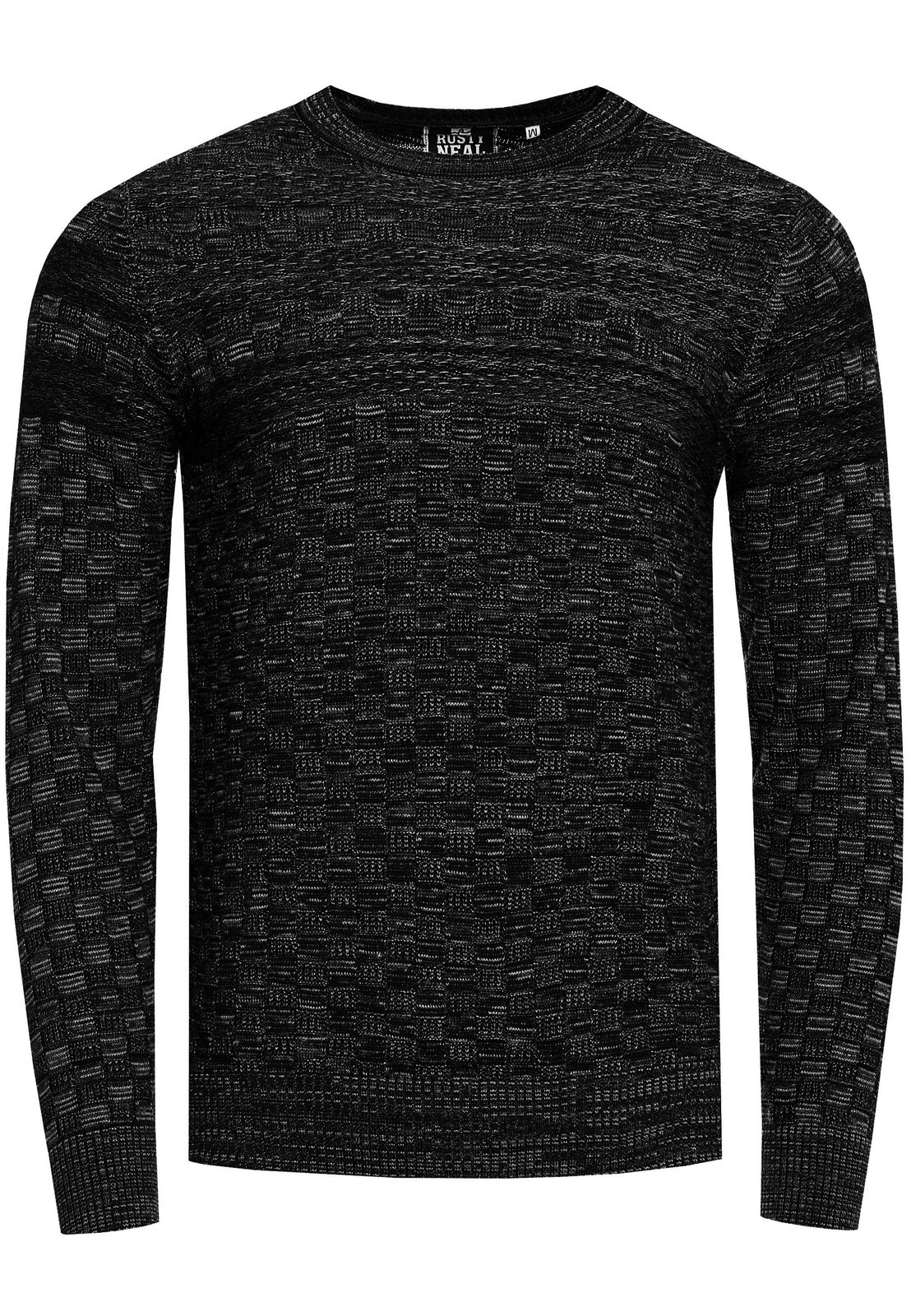 Lässiger Herren Feinstrick-Sweater mit Strukturmuster Rundhals-Pullover 13375 Schwarz