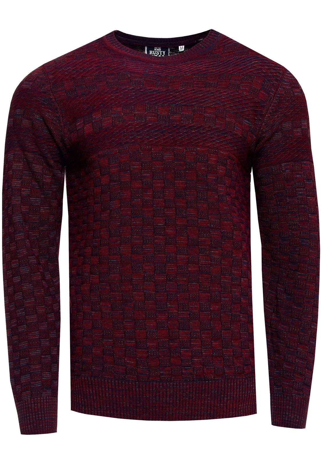 Lässiger Herren Feinstrick-Sweater mit Strukturmuster Rundhals-Pullover 13375 Weinrot