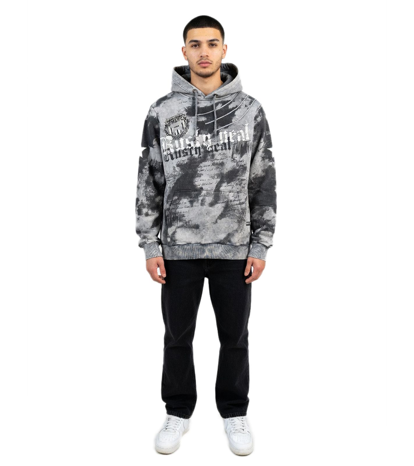 Lässiger Herren-Hoodie im angesagten Batik-Look mit auffälligem Print und lässigem Schnitt 19112 Anthrazit
