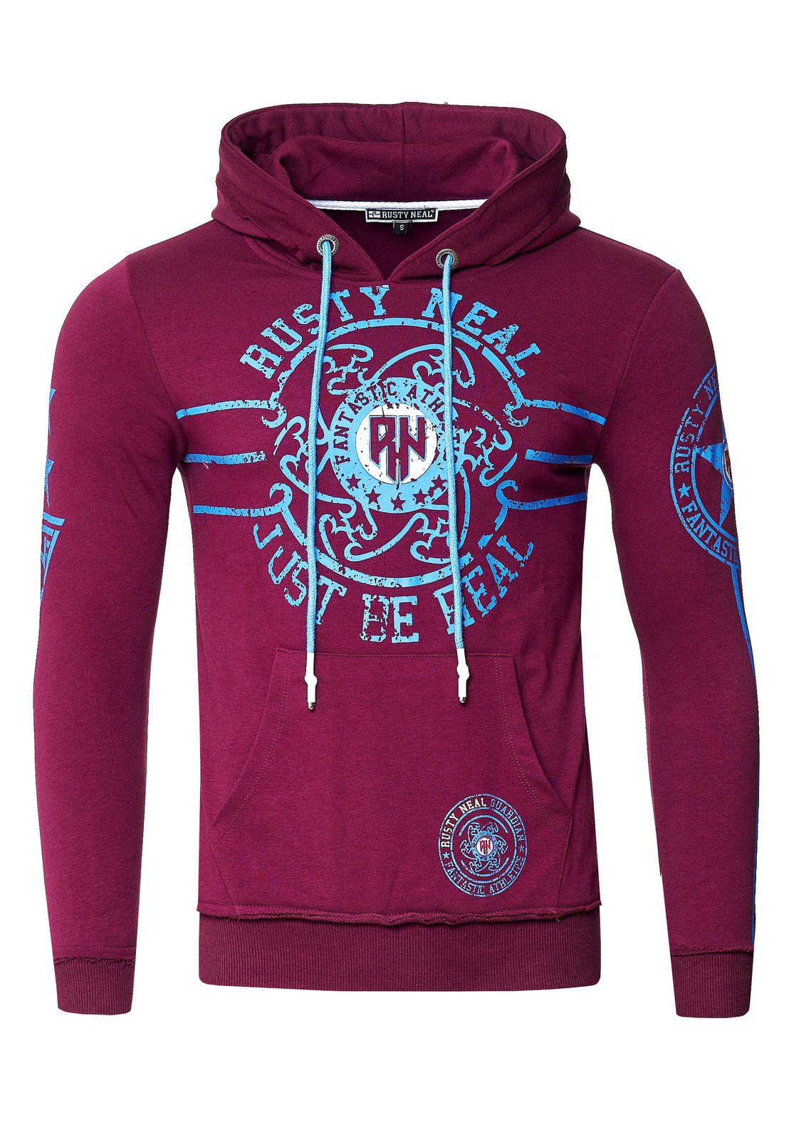 Lässiger Herren Kapuzen-Pullover Hoodie mit Logo-Print und Känguru-Tasche Sweatshirt 19127 Bordeaux