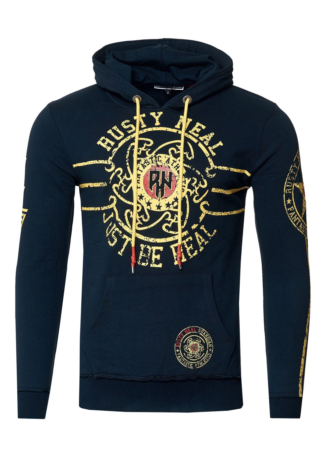 Lässiger Herren Kapuzen-Pullover Hoodie mit Logo-Print und Känguru-Tasche Sweatshirt 19127 Marine