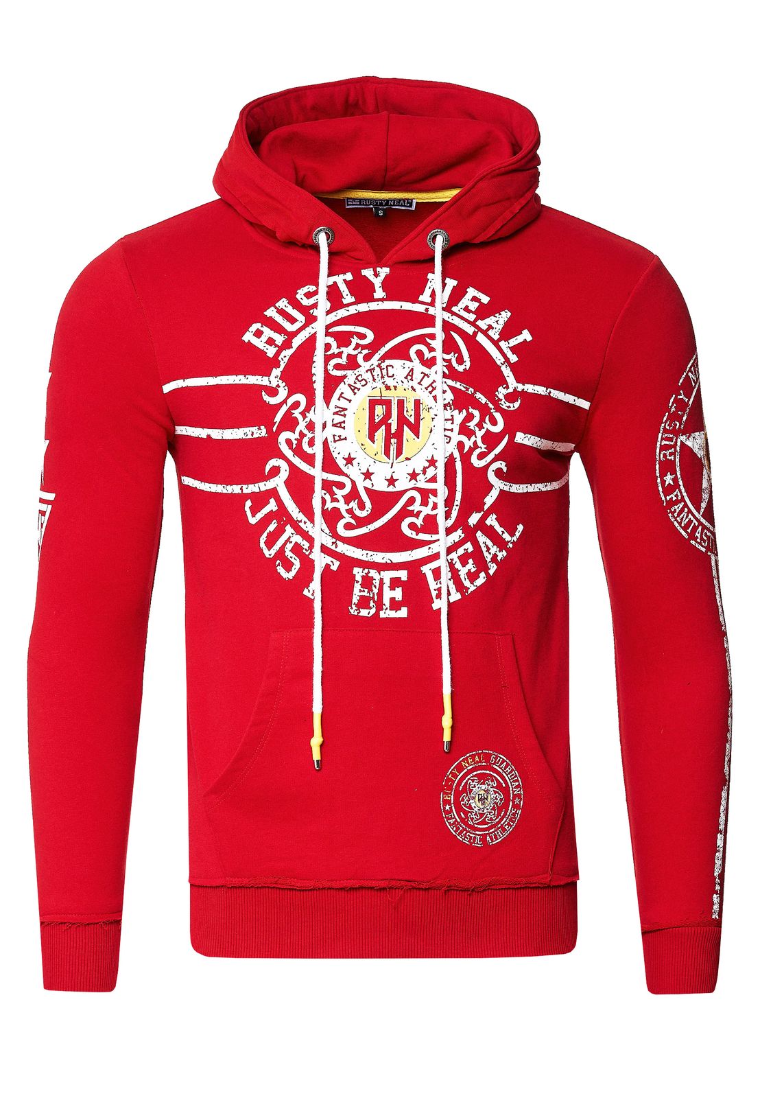 Lässiger Herren Kapuzen-Pullover Hoodie mit Logo-Print und Känguru-Tasche Sweatshirt 19127 Rot