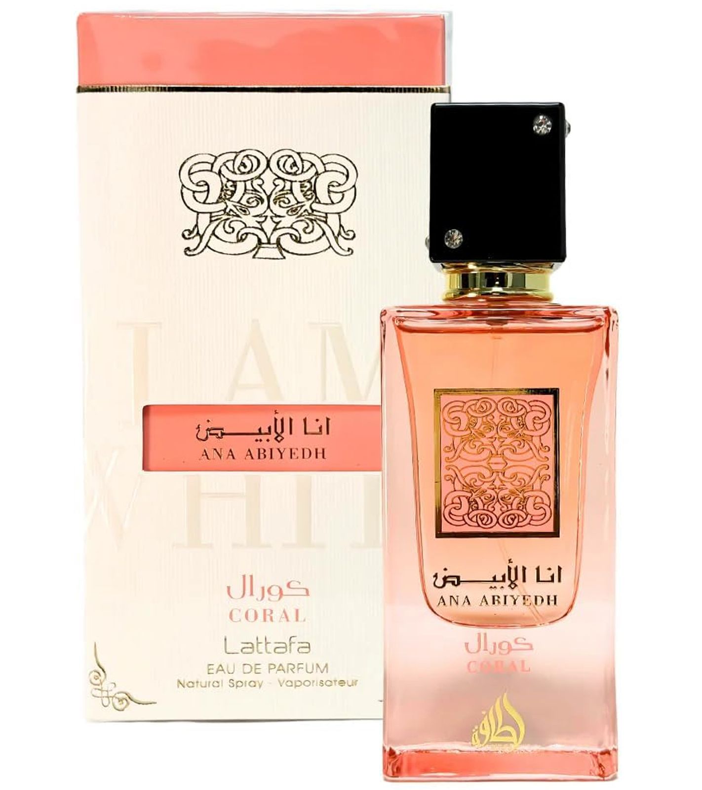 Lattafa Ana Abiyedh Unisex orientalisch-gourmandige Eau de Parfum mit mit tropischer Wärme Körper-Parfüm in 60ml Rosa/Gold/Schwarz