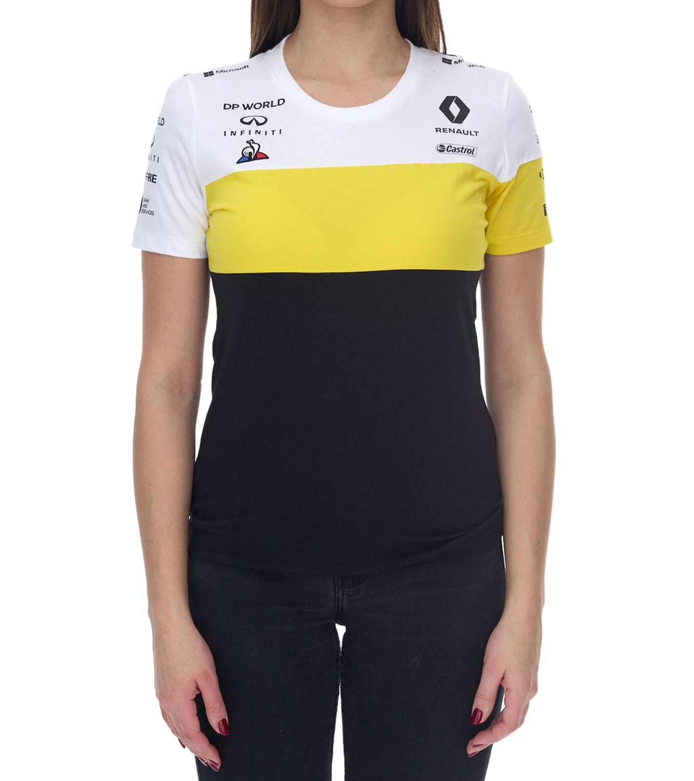 Le Coq Sportif Fomel 1 F1 Renault Damen T-Shirt Kurzarm-Shirt Baumwoll-Shirt 2010969 Schwarz/Weiß/Gelb