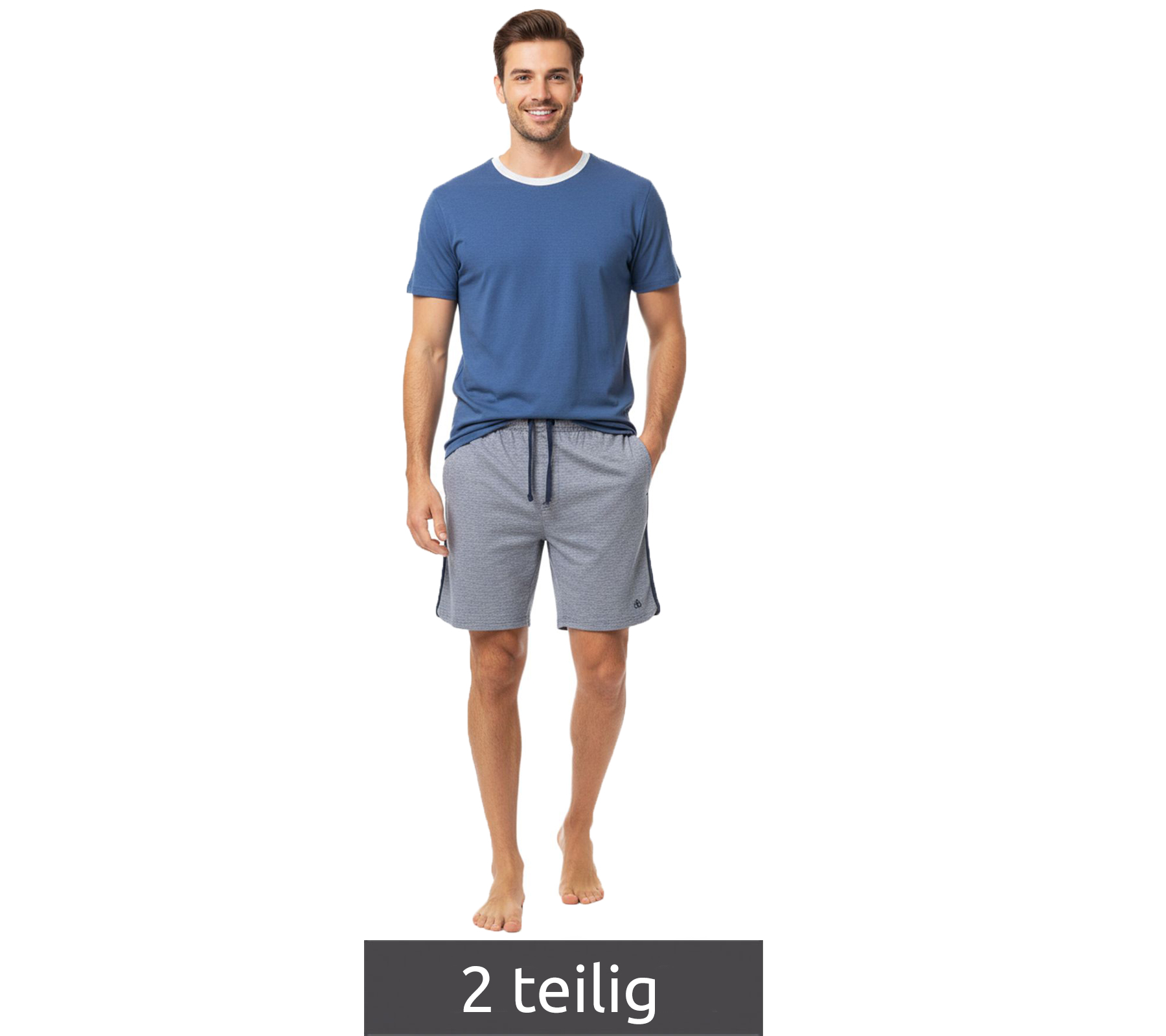leichter SCOTCH & SODA Herren Pyjama 2-teiliges Shorty-Set mit Baumwolle kurzer Schlafanzug SSSP25M206083-410 Blau