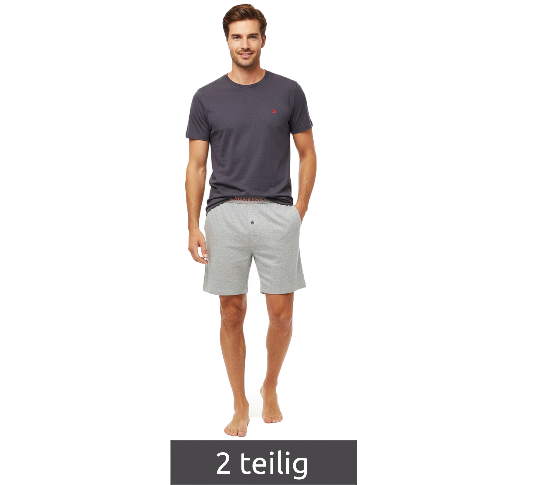 leichter SCOTCH & SODA Herren Pyjama 2-teiliges Shorty-Set mit Baumwolle kurzer Schlafanzug SSSP25M389721-050 Dunkelblau/Grau
