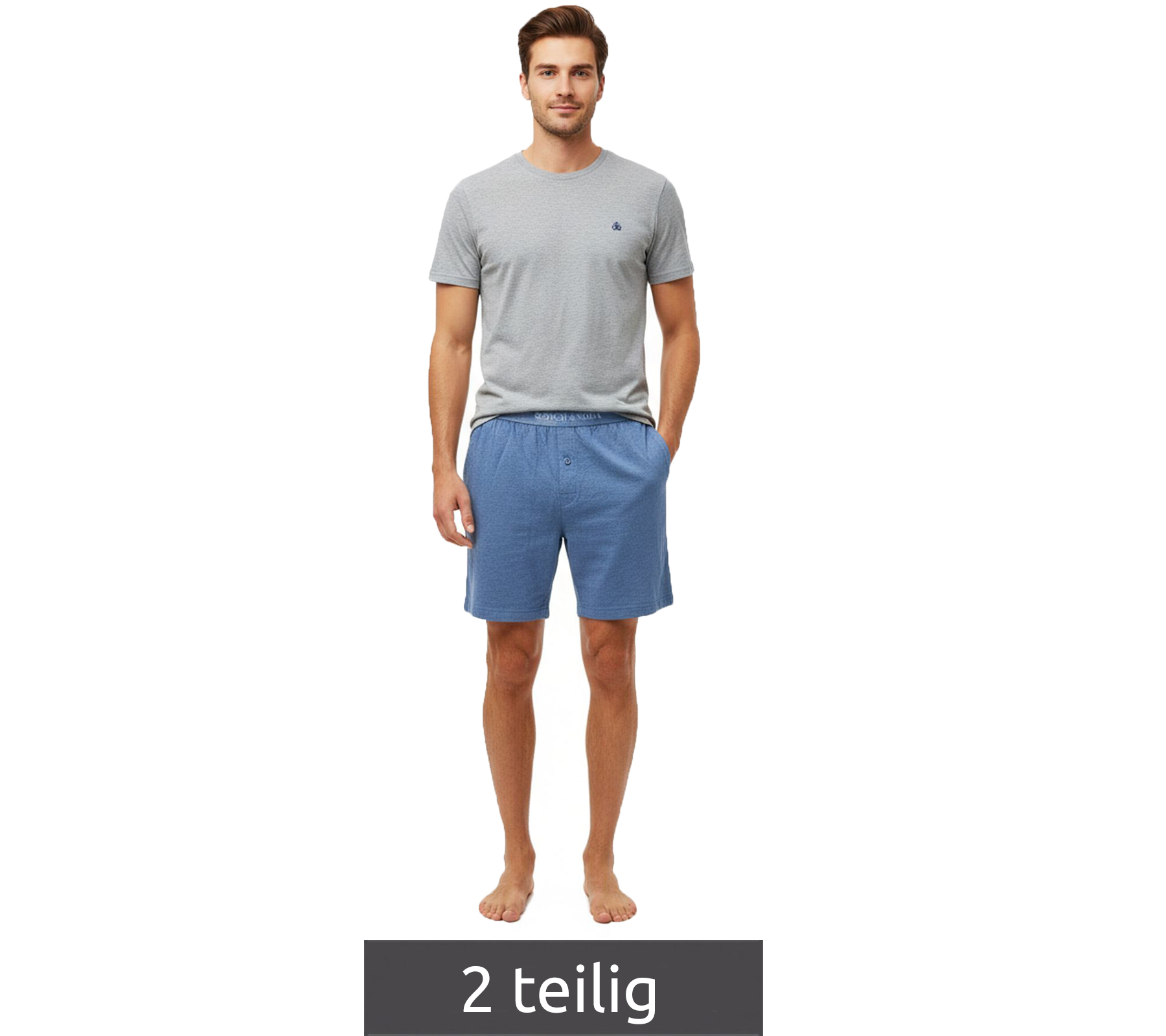 leichter SCOTCH & SODA Herren Pyjama 2-teiliges Shorty-Set mit Baumwolle kurzer Schlafanzug SSSP25M389721-410 Grau/Navy