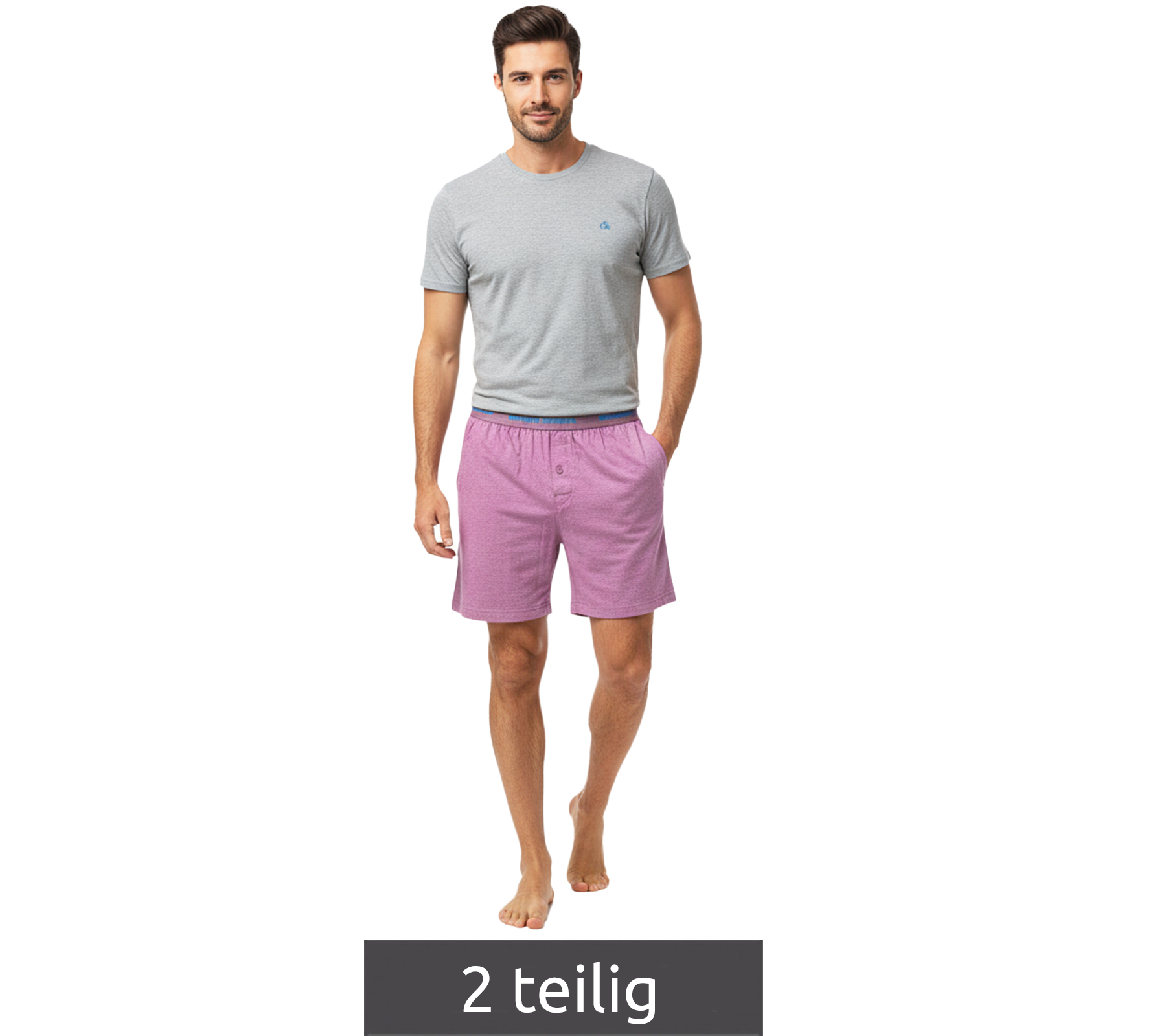 leichter SCOTCH & SODA Herren Pyjama 2-teiliges Shorty-Set mit Baumwolle kurzer Schlafanzug SSSP25M389721-506 Grau/Hell-Bordeaux