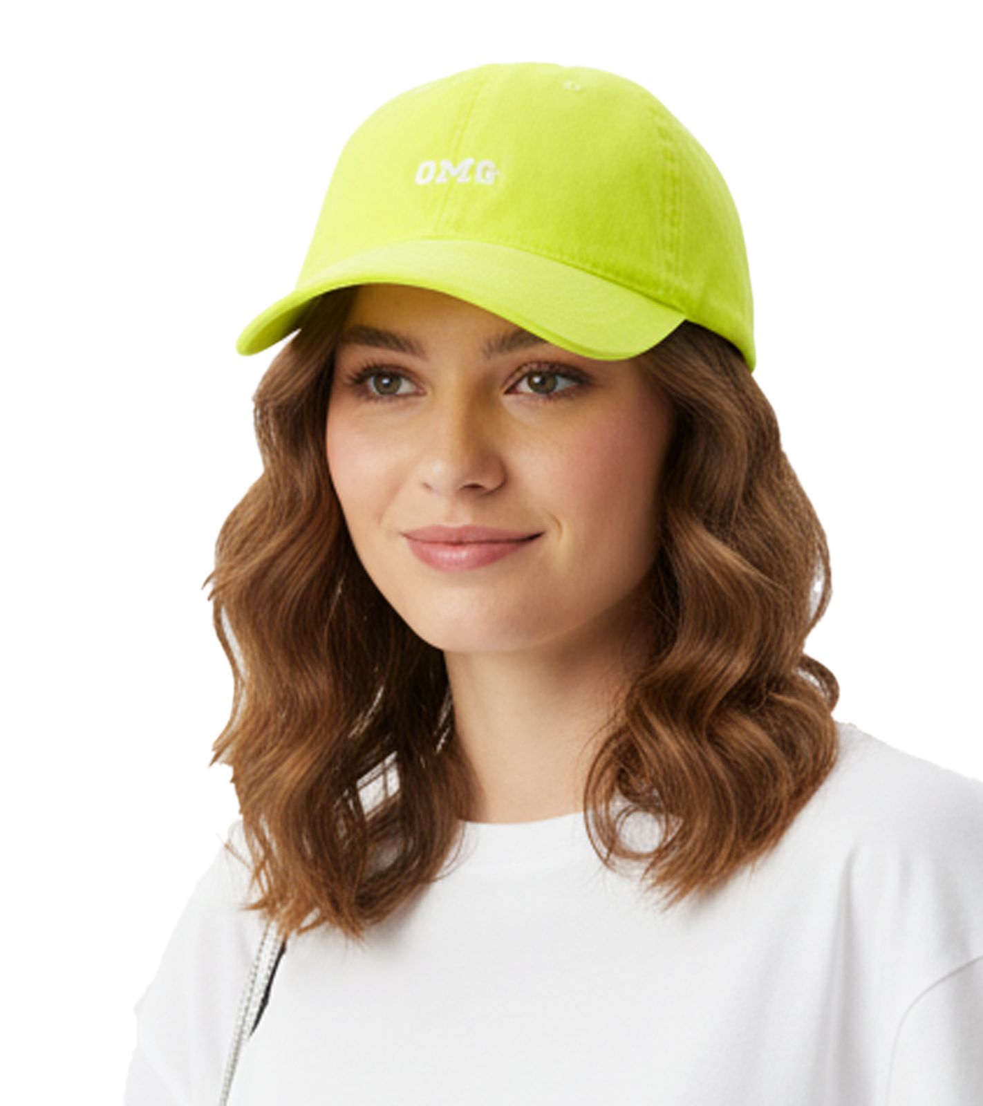 leuchtende ZWILLINGSHERZ OMG Classic Base-Cap mit OMG-Stickerei Baumwoll-Cap justierbare Cappy Schirm-Mütze 4603M K258210 Neon-Gelb