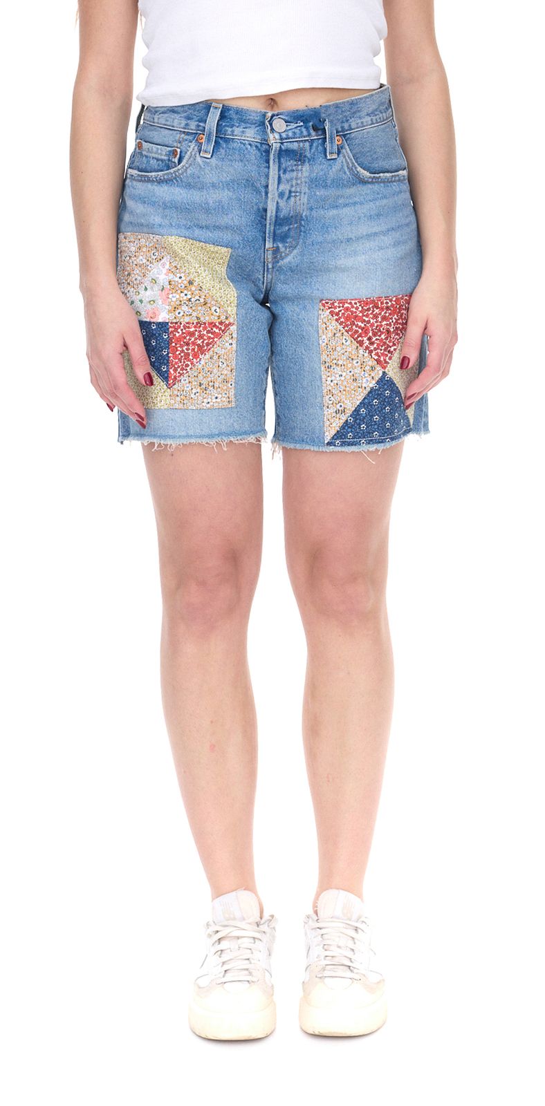 LEVI´S 501 90s Patchwork Damen Jeans-Shorts mit großen Patches Denim kurze Hose A19620012 Blau