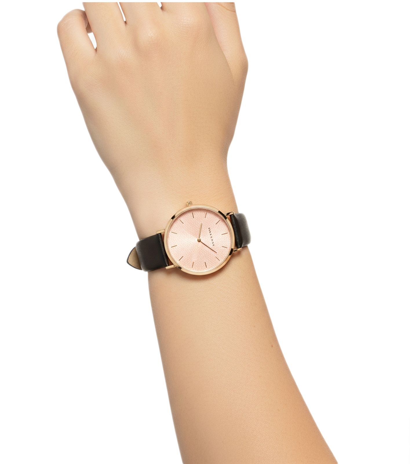LILY + STONE Damen Armband-Uhr analoge Quarz-Uhr mit Leder-Armband 35 mm LSSFRGPBR Schwarz/Roségold