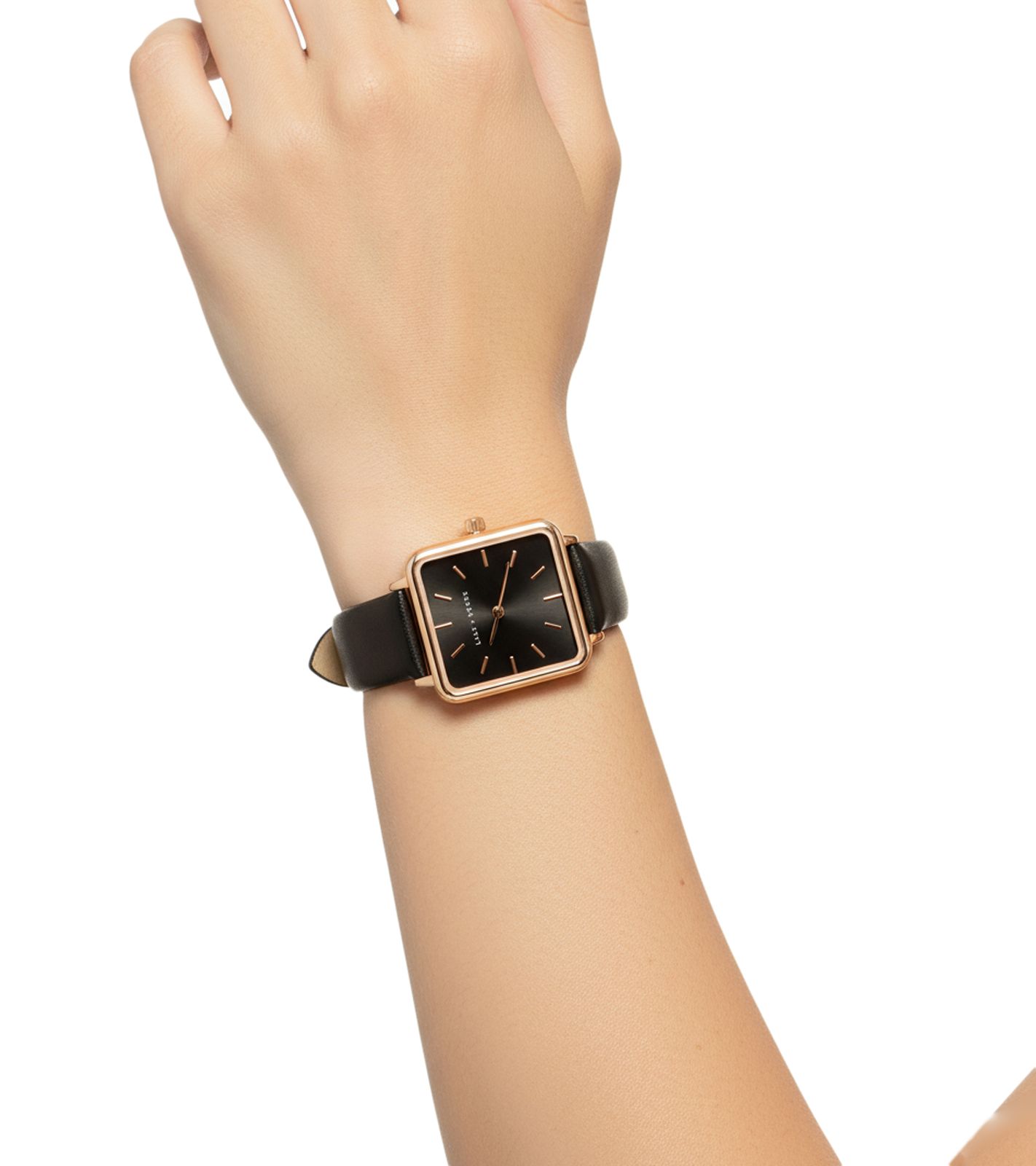 LILY + STONE Damen Armband-Uhr mit quadratischem Gehäuse analoge Quarz-Uhr mit Leder-Armband LSMIL001 Schwarz/Gold