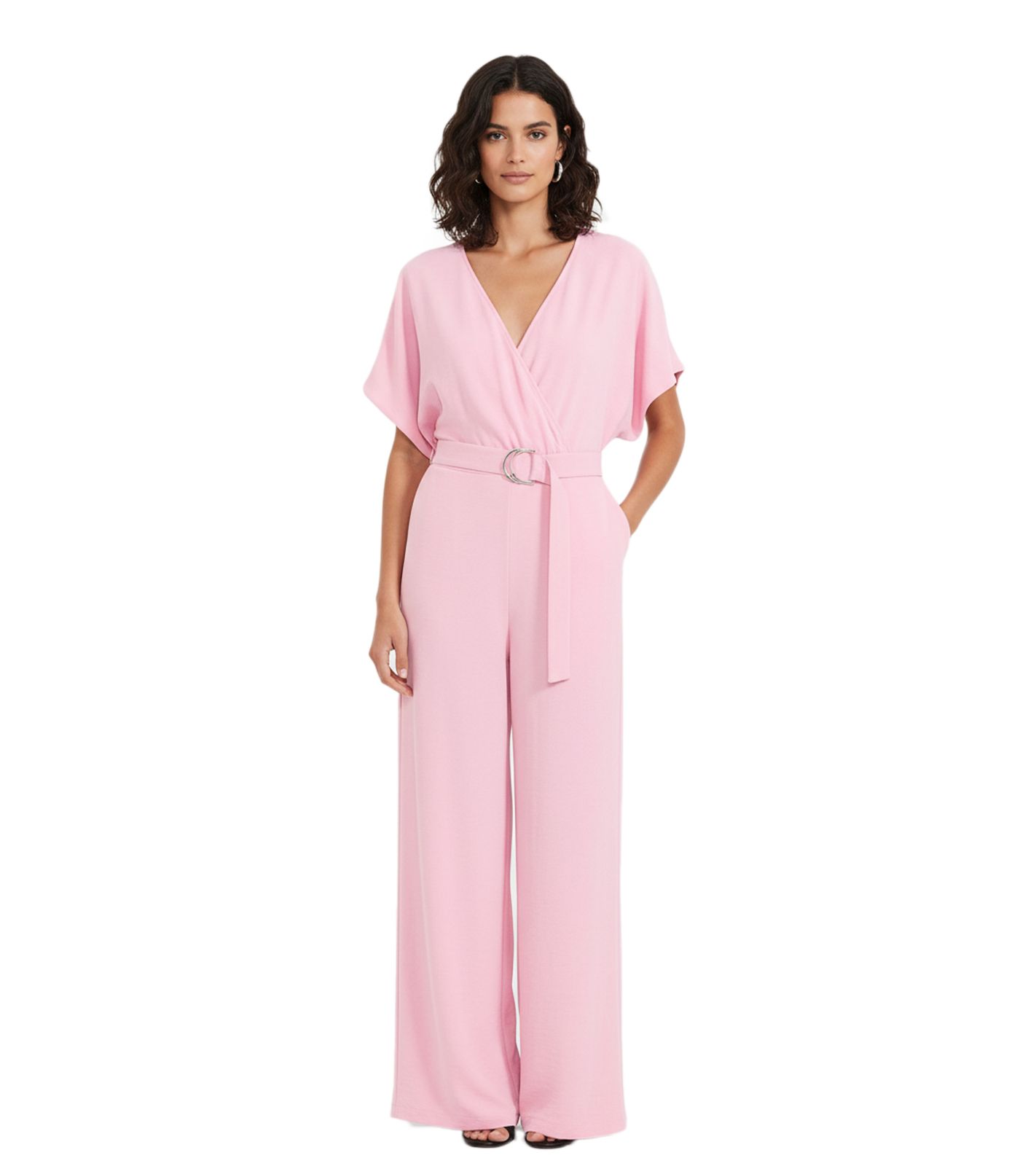 lockerer Damen Overall modischer Jumpsuit mit weitem Bein und Bindegürtel Silvester Einteiler 969950 Rosa
