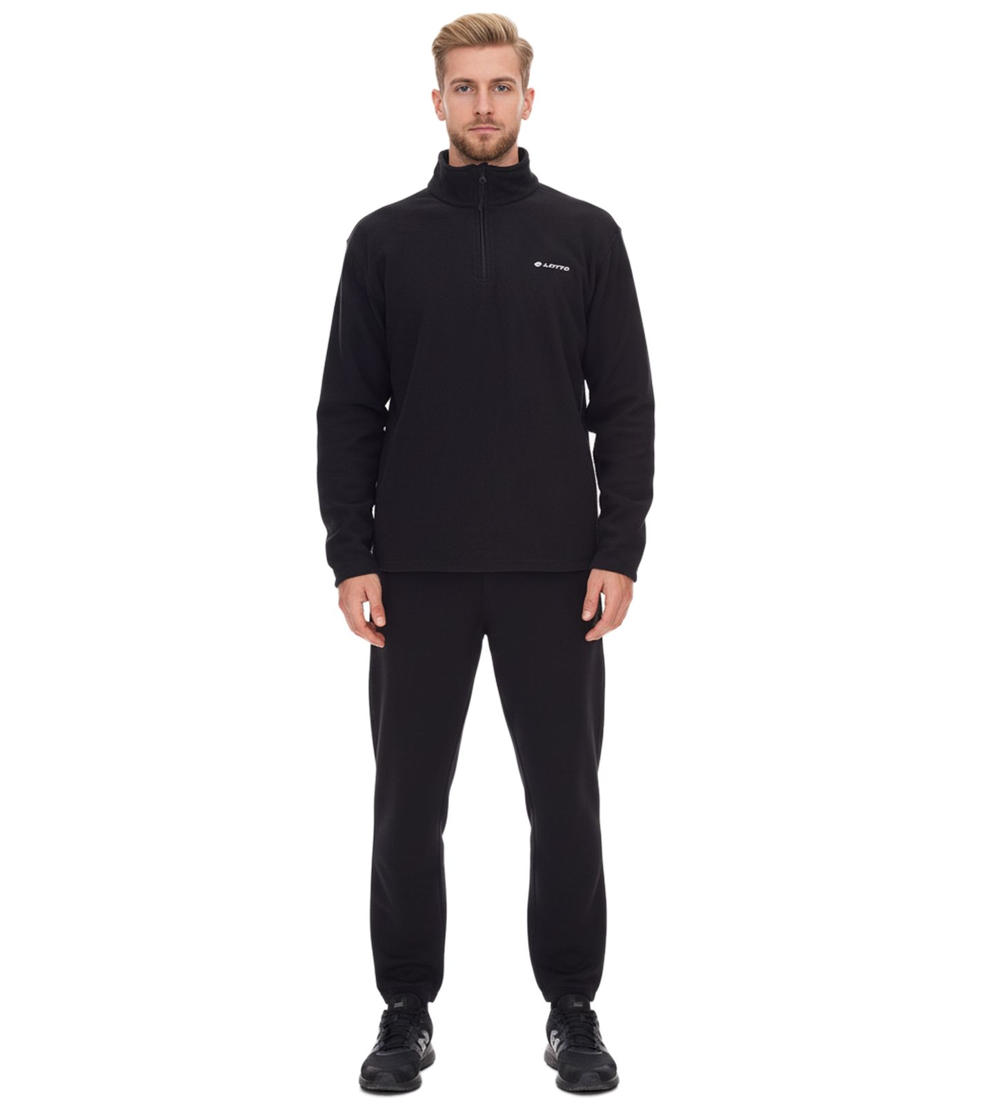 LOTTO Herren Fleece-Sweater Trainings-Pullover mit Reißverschluss Sweat-Zipper MPFX1000NET Schwarz