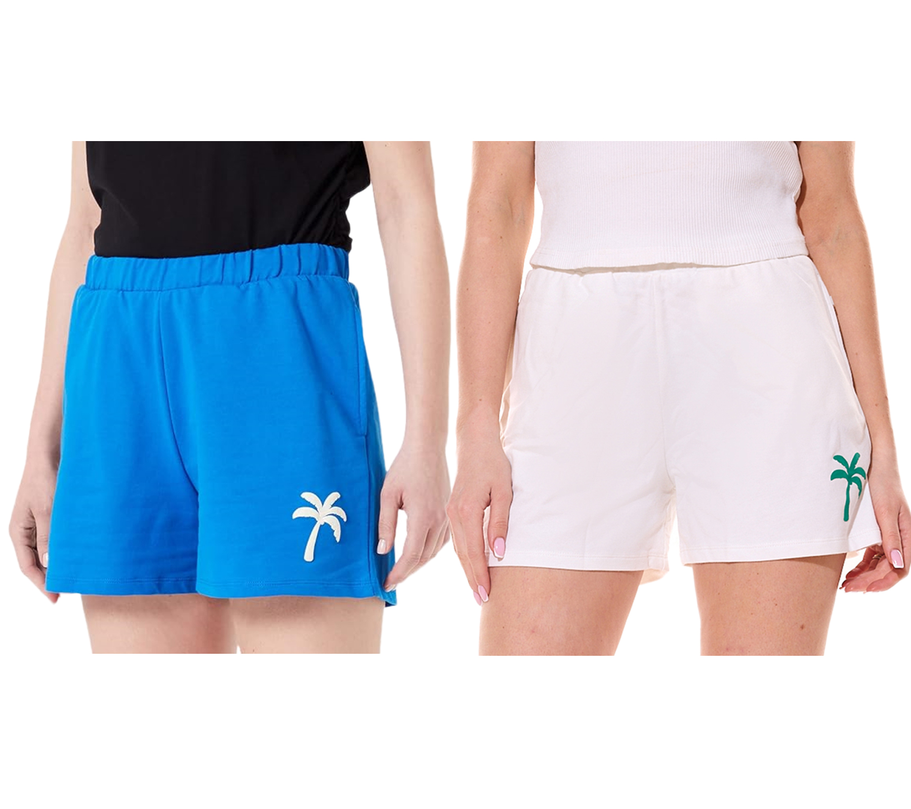 LTB Gonene Damen Shorts kurze Sommer-Hose mit Palmenstick Sweat-Hose Blau oder Weiß