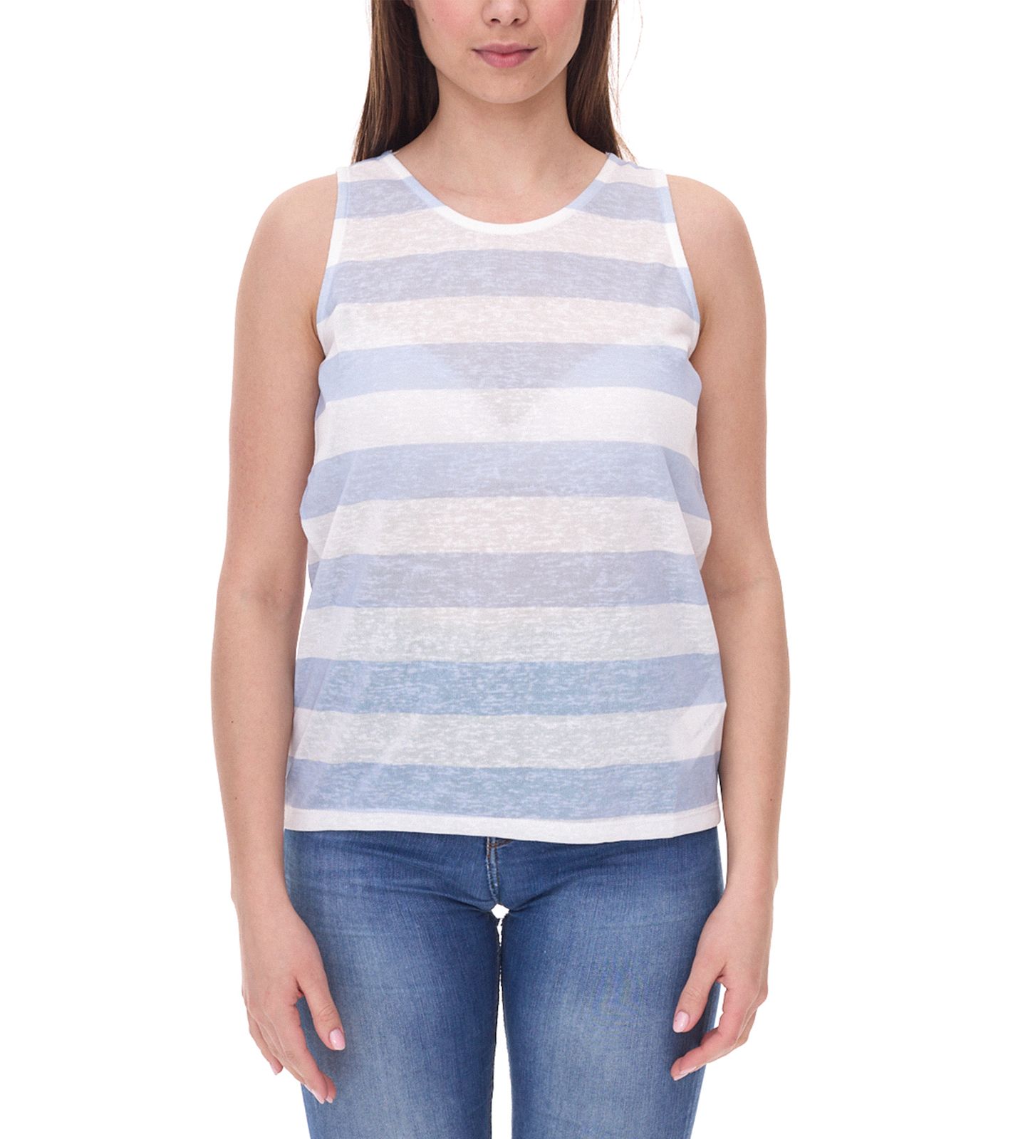 LTB Rezoco Damen Tank-Top durchscheinendes Sommer-Shirt mit Blockstreifen 24560534 Hellblau/Weiß