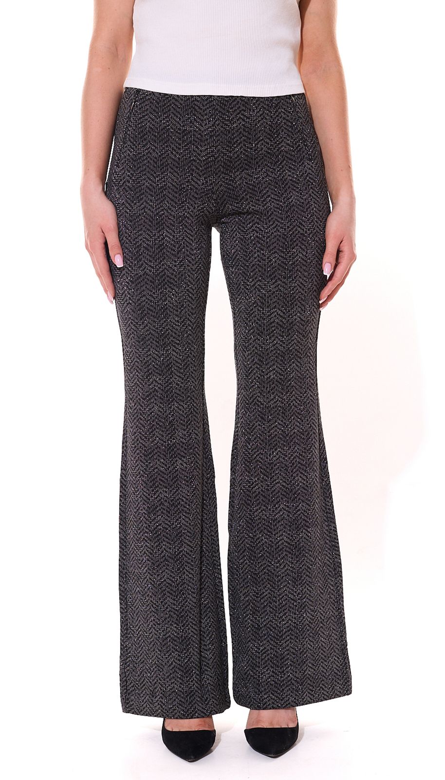 MAC Dream Damen Bootcut-Hose elegante Stoff-Hose mit Glitzergarn 35963931 Schwarz/Grau