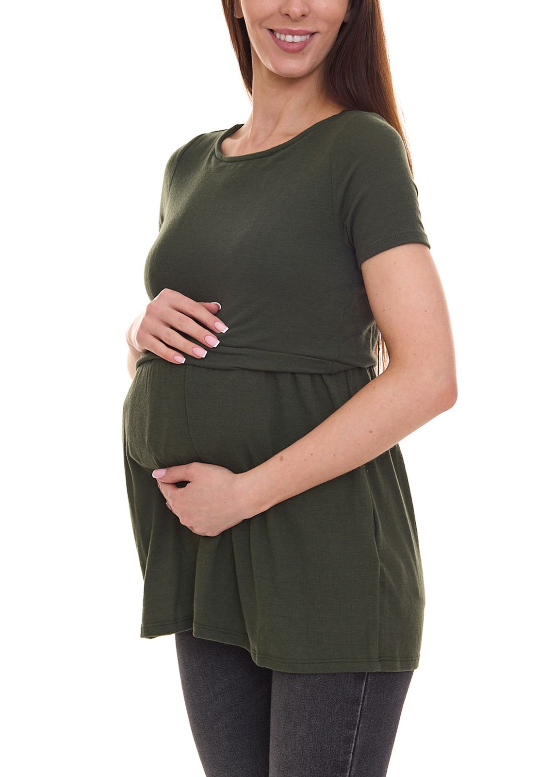 MAMALICIOUS Damen Umstands-Shirt mit verdeckter Stillfunktion kurzärmliges Sommer-Shirt 97849269 Khaki