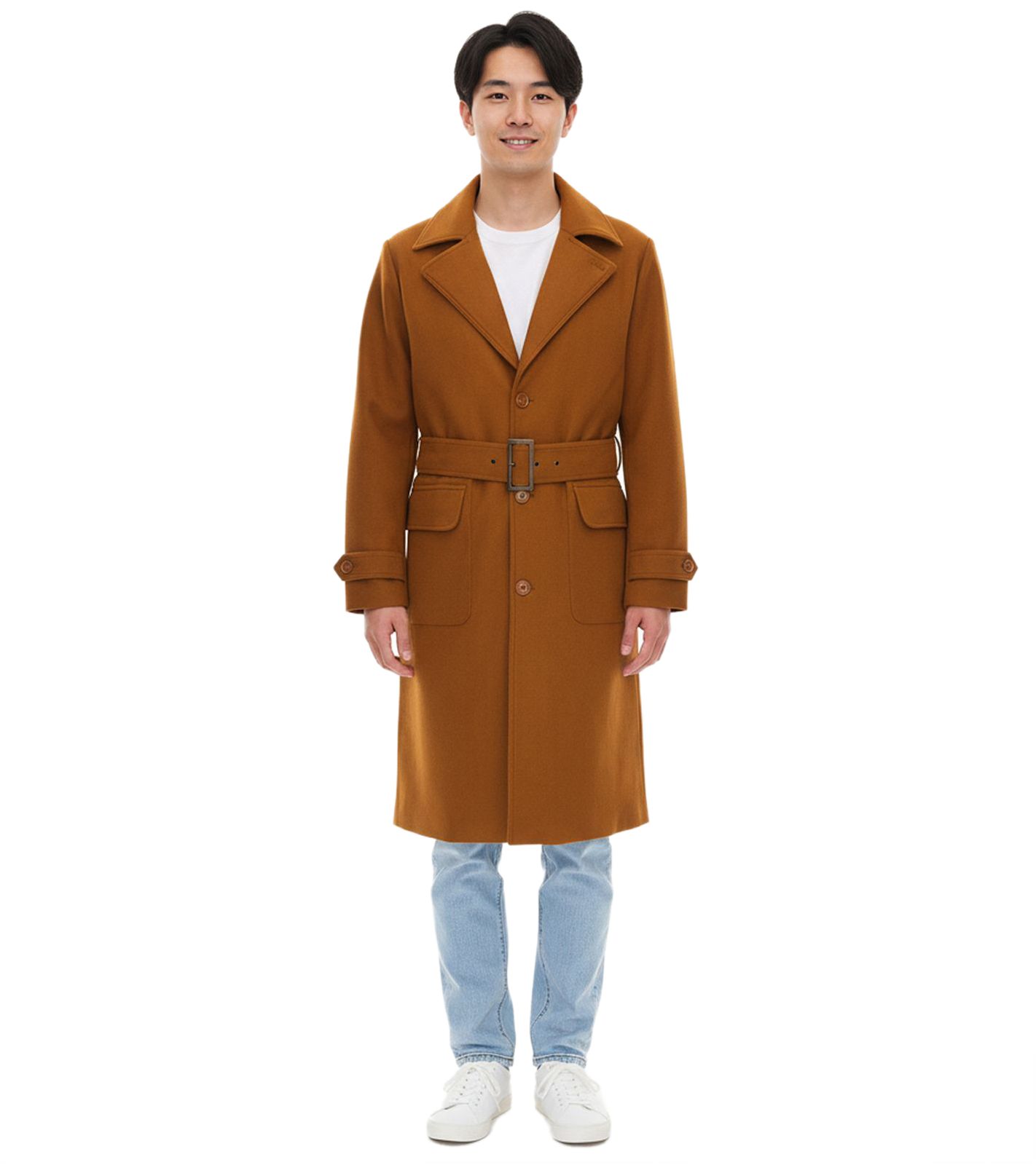 Mantel für Herren mit Woll-Anteil Herbst-Jacke mit Gürtel Langarm mit Knöpfen Winter-Jacke 936768 Braun