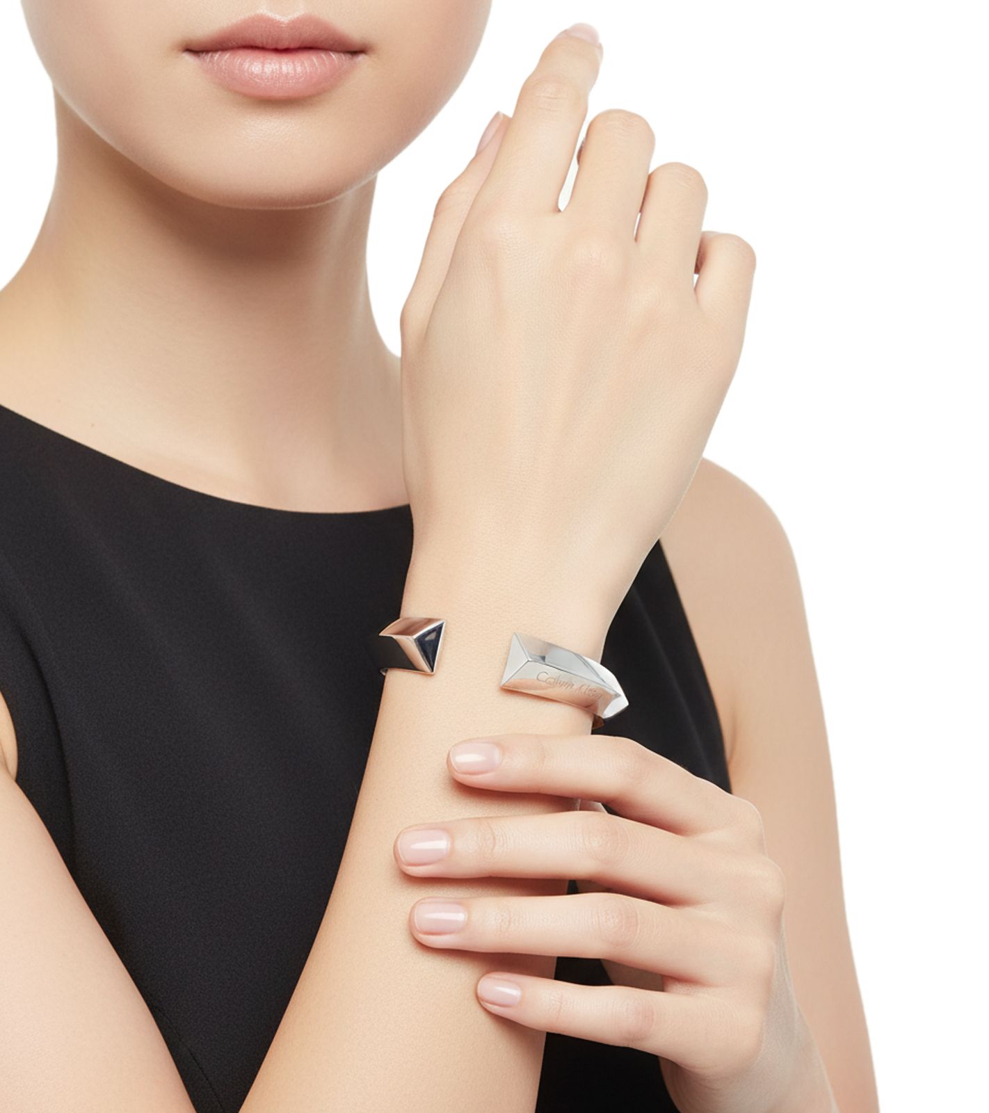 Markanter Calvin Klein Damen Armreif Edelstahl-Armband mit architektonischen Linien Arm-Schmuck Größe XS KJ4TMD0001 Silber