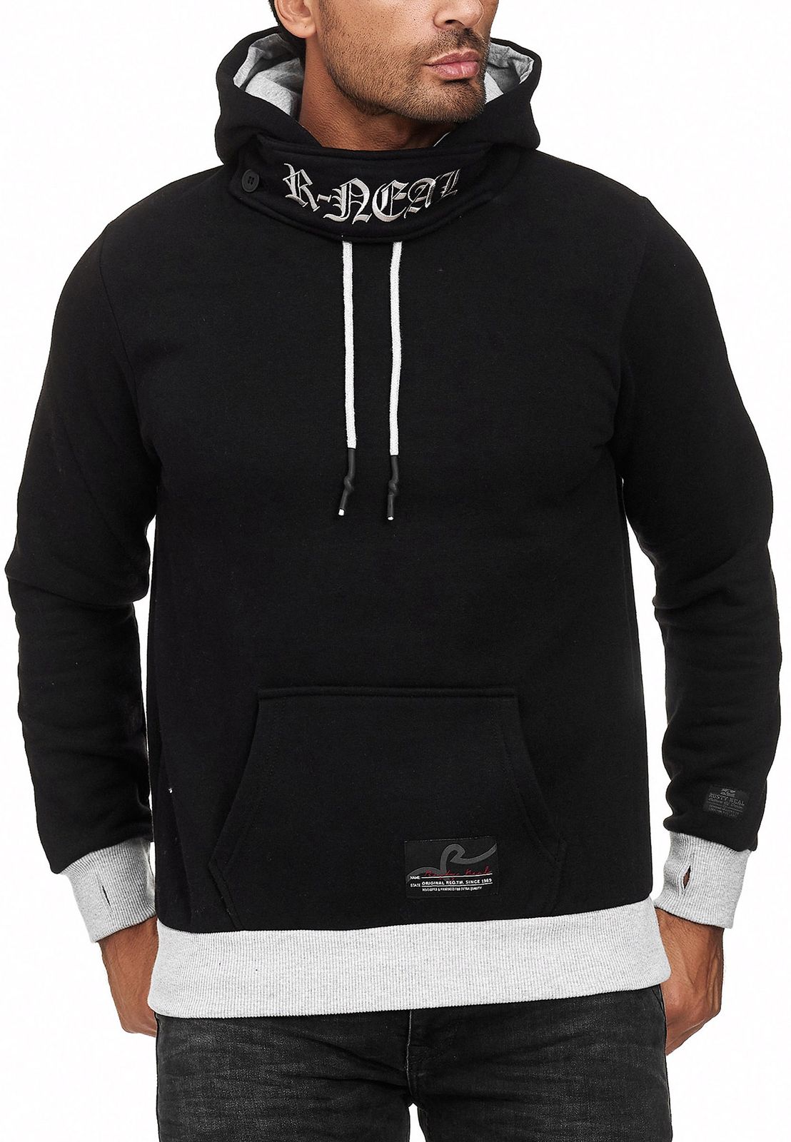 Markanter Kapuzen-Pullover für Herren mit modernem Schnitt Hoodie Sweater 9325 Schwarz