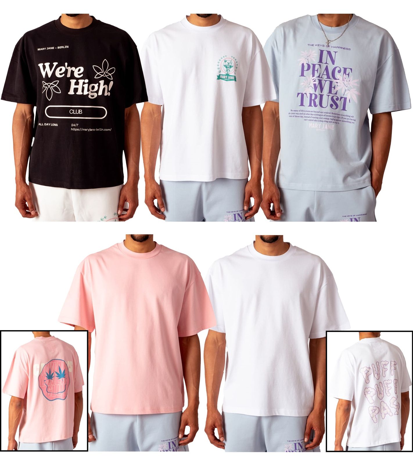 MARY JANE BERLIN Herren T-Shirt Baumwoll-Shirt Kurzarm-Shirt Oversized-Fit 2406-4-T2 in Schwarz, Weiß, Rosa oder Hellblau
