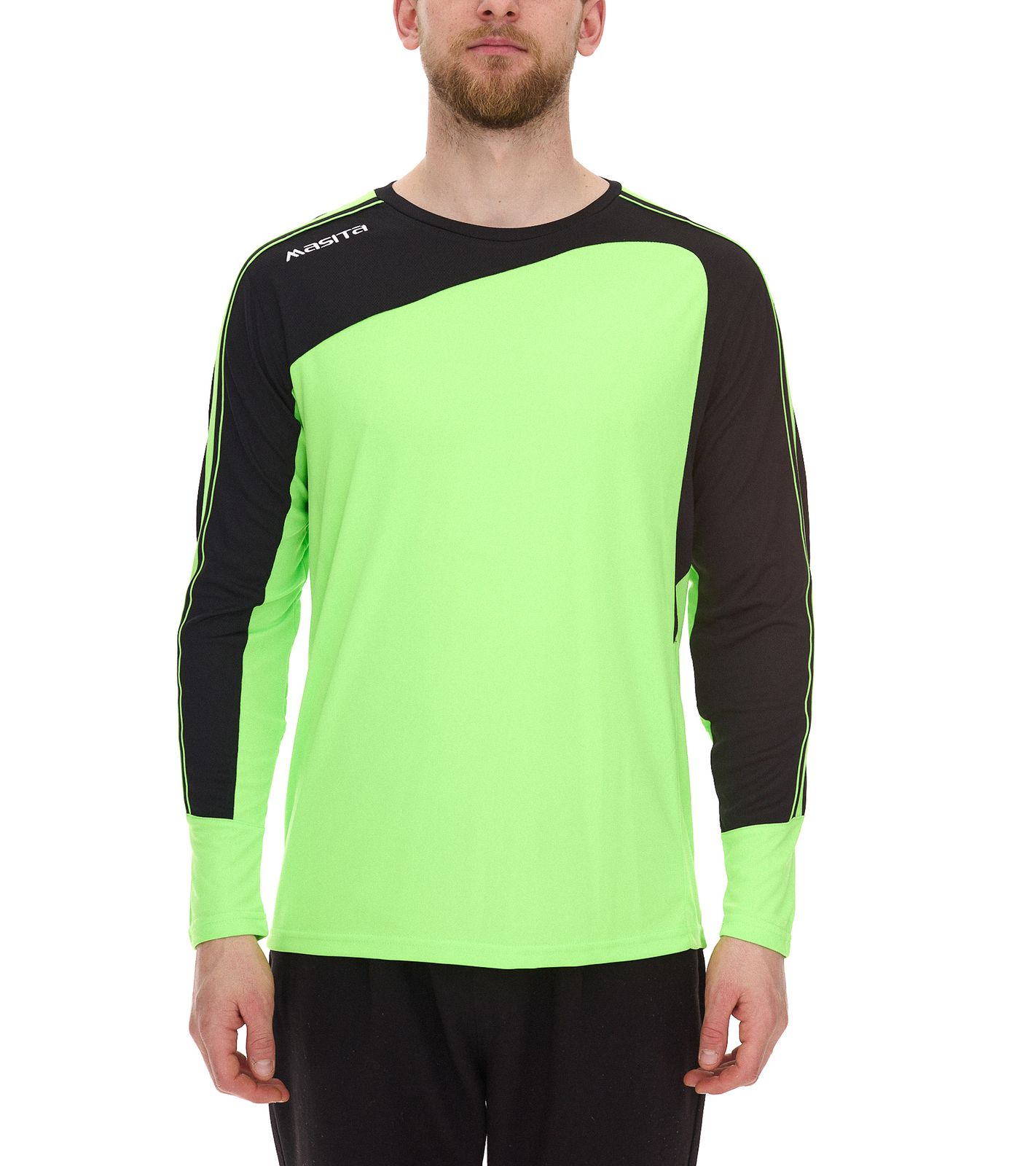 masita Herren Fitness-Pullover mit ClimaTech+ Technologie Langarm-Shirt Sport-Trikot Torwarttrikot 8516-4215 Neon-Grün/Schwarz