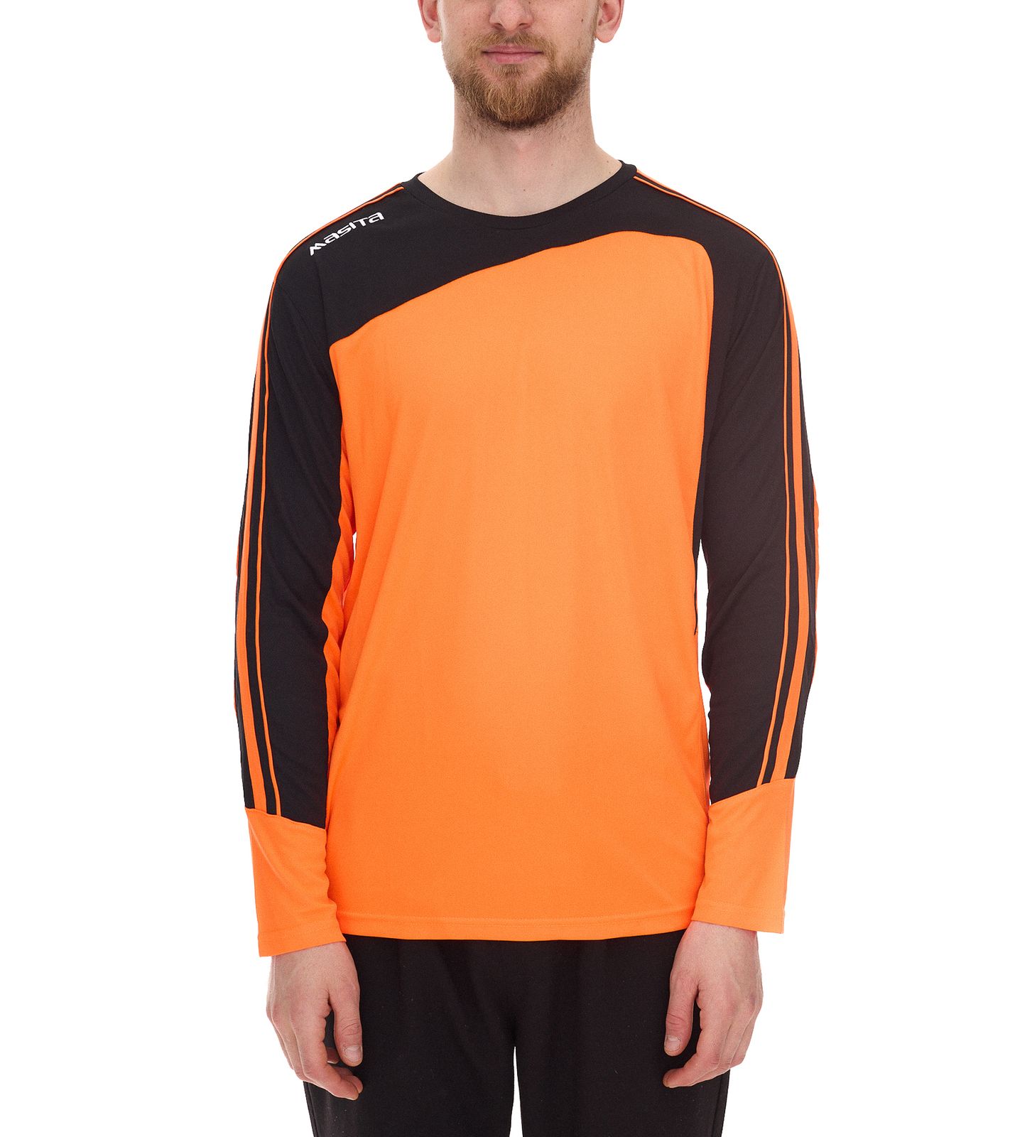 masita Herren Fitness-Pullover mit ClimaTech+ Technologie Langarm-Shirt Sport-Trikot Torwarttrikot 8516-5915 Neon-Orange/Schwarz