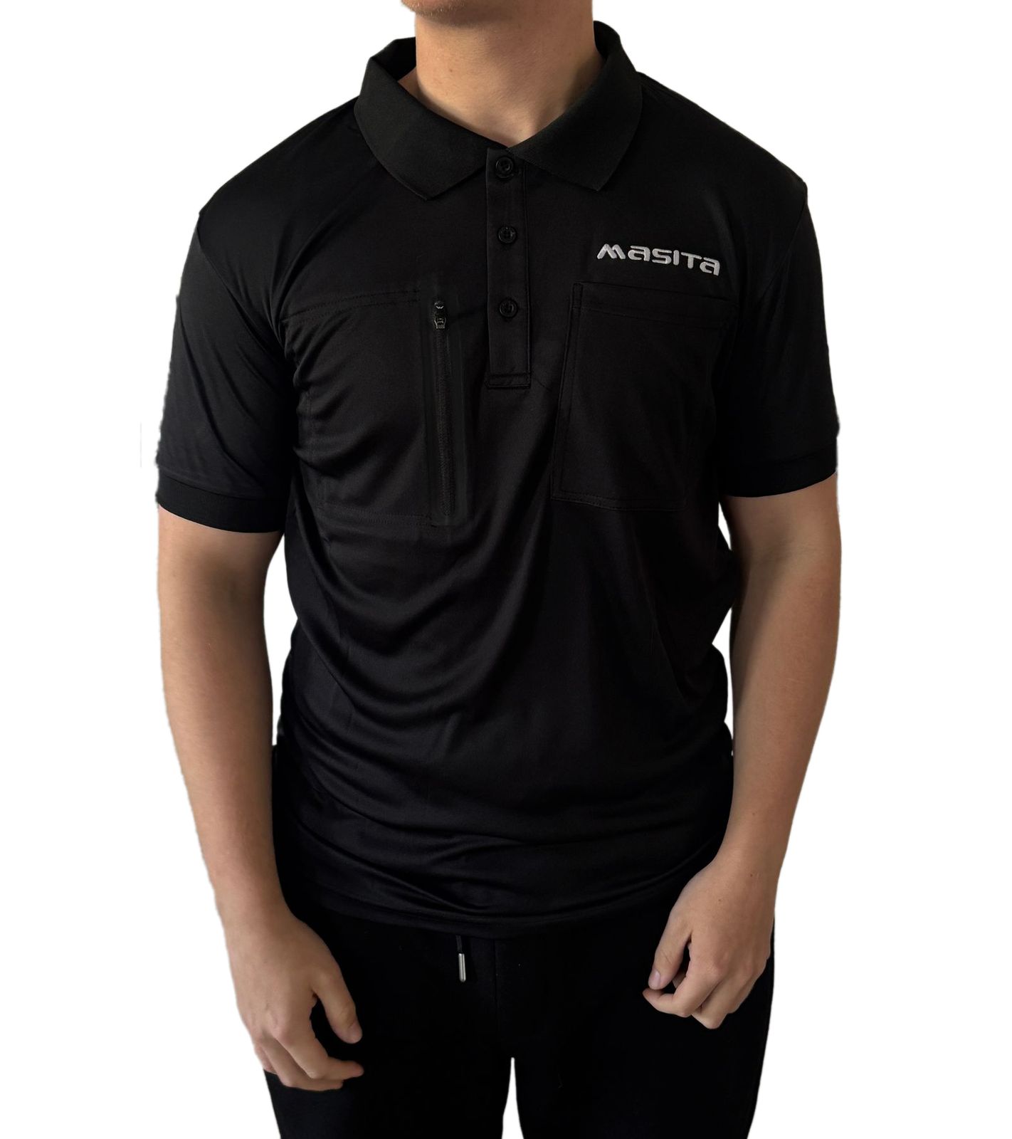 masita Herren Fitness-T-Shirt mit ClimaTech+ Technologie und Reißverschluss Brusttasche Kurzarm-Shirt Polo-Shirt Sport-T-Shirt 2014 1500 Schwarz