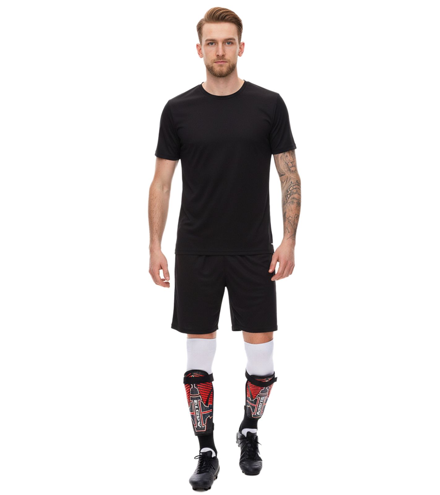 masita TEXAS Schienbeinschoner für Fußball mit Klettverschluss und EVA-Stoßdämpfer 7101 Schwarz/Rot/Weiß