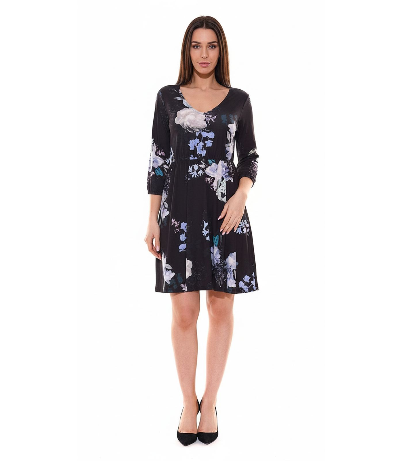 melrose Damen Mini-Kleid mit Allover-Blumendruck Kurzarm 20539817 Schwarz/Bunt