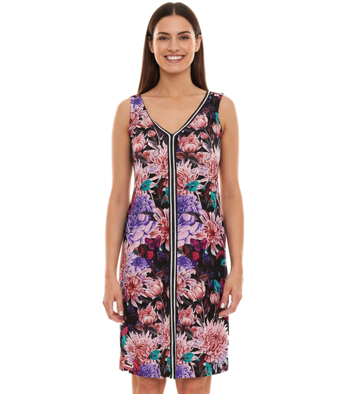 melrose Mini-Kleid ärmelloses Damen Sommerkleid mit Blütendruck und Glitzertape 32156535 Schwarz/Bunt
