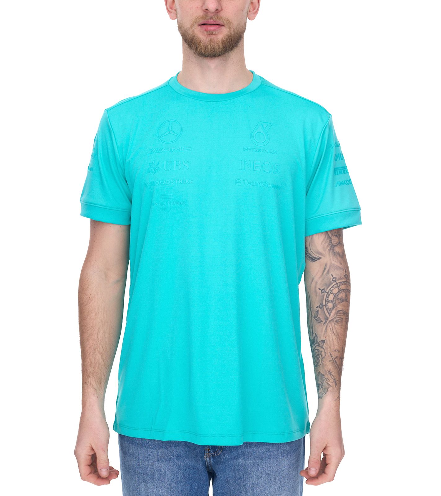 Mercedes-Benz AMG Petronas F1 Herren T-Shirt Kurzarm-Shirt Sommer-Shirt 701225460 003 Türkis