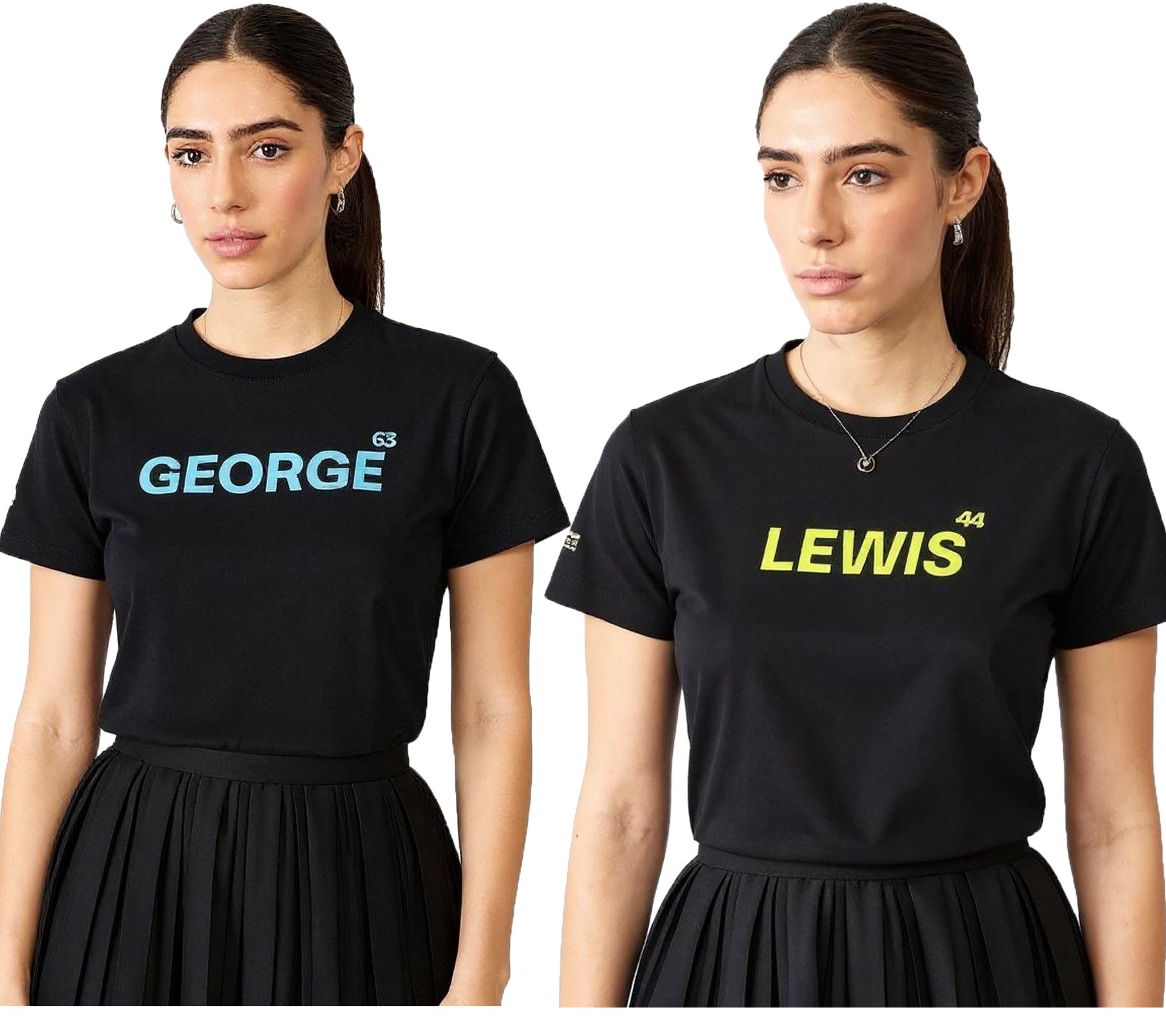 Mercedes-Benz AMG Petronas F1 MAPF Damen T-Shirt Baumwoll-Shirt Kurzarm-Shirt 70122712 George Russell oder Lewis Hamilton Schwarz