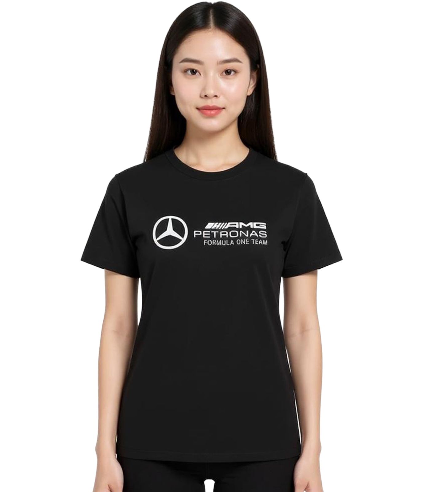 Mercedes-Benz AMG Petronas F1 MAPF Damen T-Shirt Baumwoll-Shirt mit großem Logo Kurzarm-Shirt 701227045 001 Schwarz