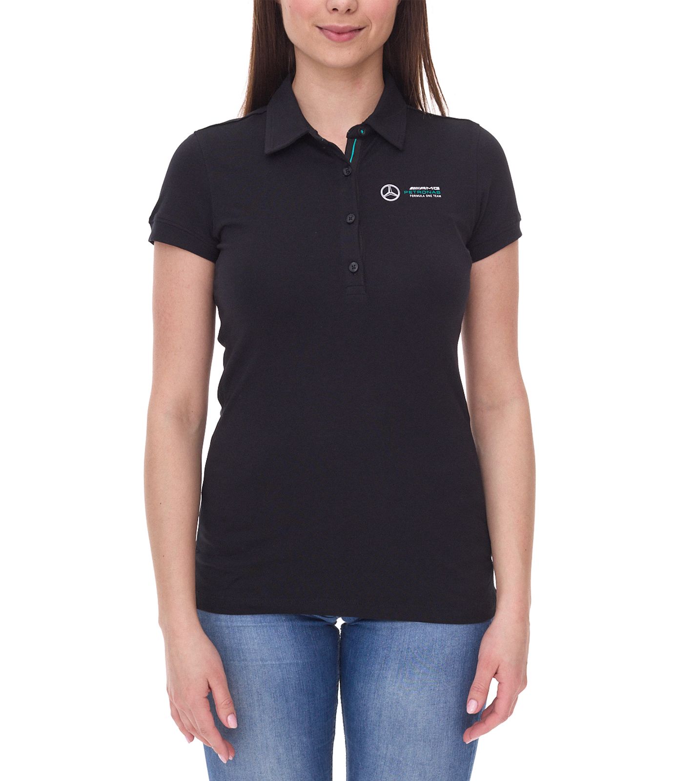 Mercedes-Benz AMG Petronas F1 MAPF1 Classic-Polo Damen Baumwoll-Shirt Polo-Shirt mit Team-Logos Kurzarm-Shirt 701202236 001 Schwarz