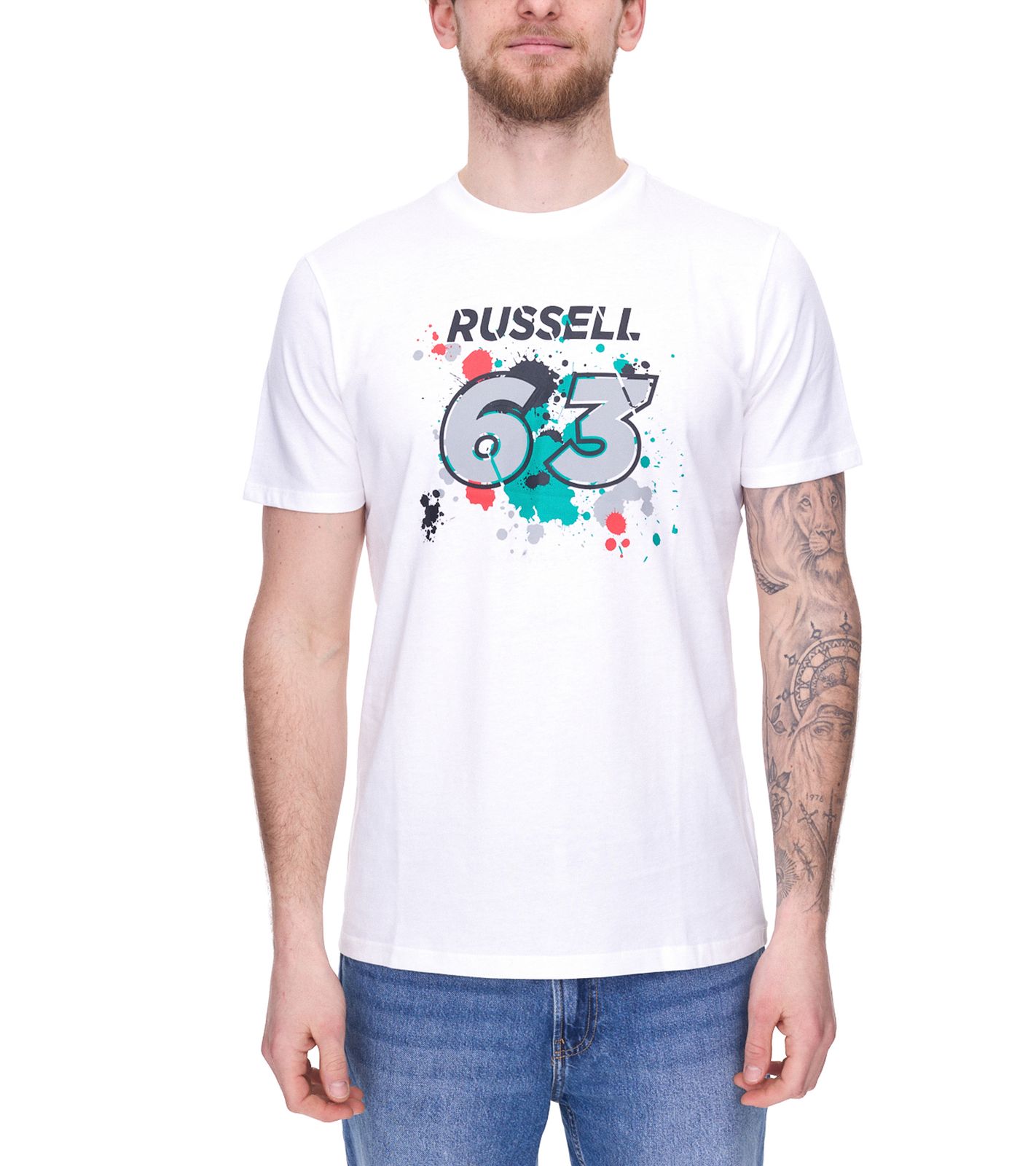 Mercedes-Benz AMG Petronas F1 MAPF1 FW George #63 Herren Baumwoll-Shirt mit George Russel Print Rundhals-Shirt 701220866 001 Weiß