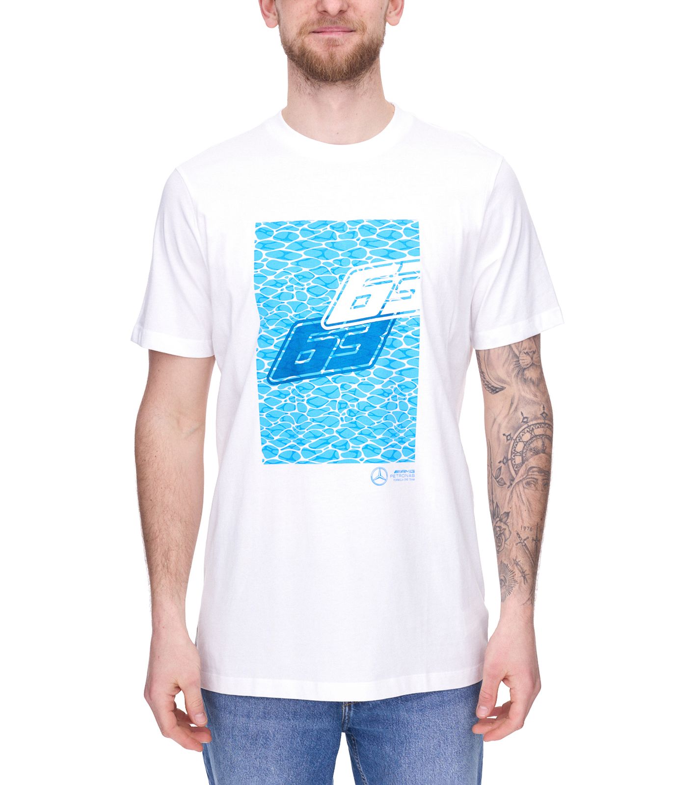 Mercedes-Benz AMG Petronas F1 MAPF1 FW George Russell Herren T-Shirt stylisches Baumwoll-Shirt 701223501 001 Weiß