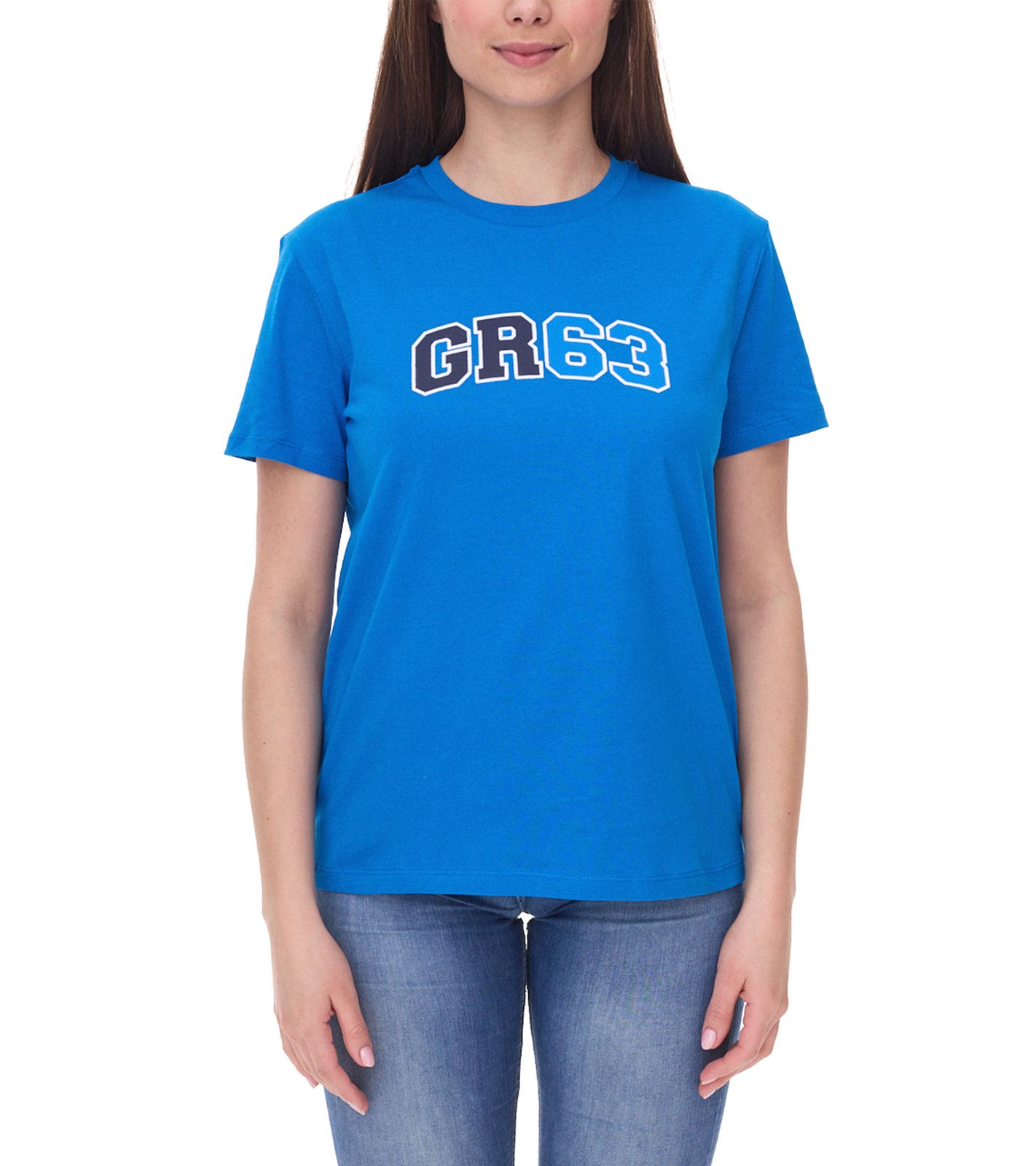 Mercedes-Benz AMG Petronas F1 MAPF1 FW George Russell Logo Damen T-Shirt mit großem GR63-Print Baumwoll-Shirt 701222313 001 Blau