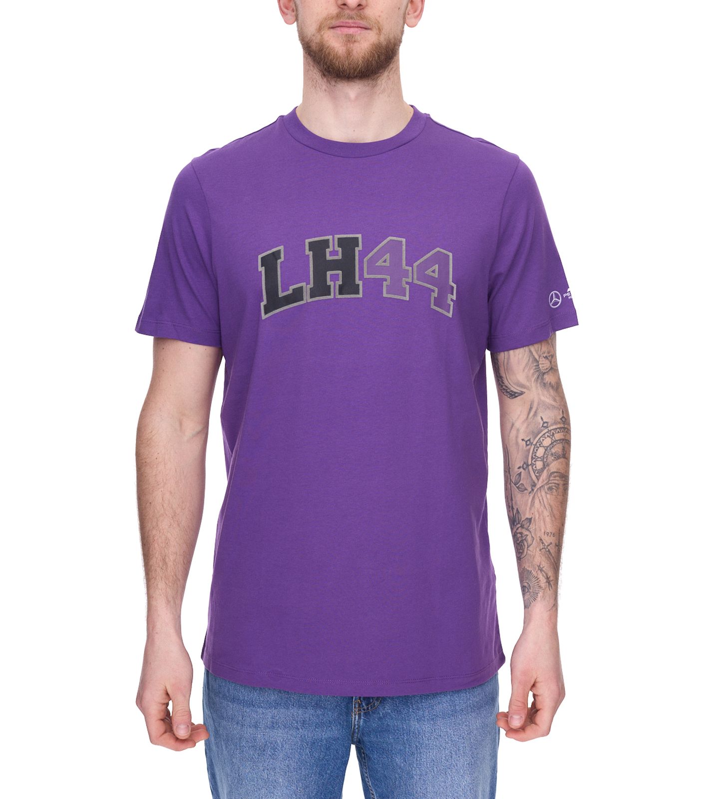 Mercedes-Benz AMG Petronas F1 MAPF1 FW Logo Herren Baumwoll-Shirt mit "LH 44" Schriftzug Rundhals-Shirt 701222304 002 Violett/Schwarz/Grau