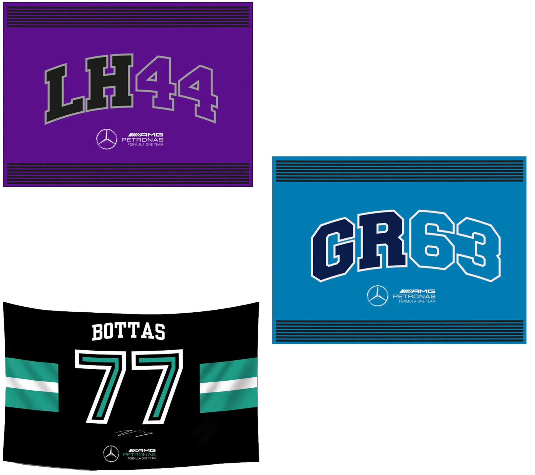 Mercedes-Benz AMG PETRONAS Flagge 90x120cm Fan-Artikel Formel-1 Fahne Violett, Schwarz oder Blau