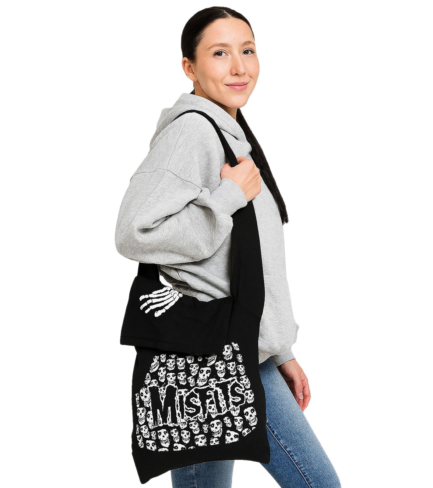 Misfits Punk-Band Damen Tasche mit angenähter Kapuze Baumwoll-Tasche Handtasche LB103081MIS0 Schwarz/Weiß