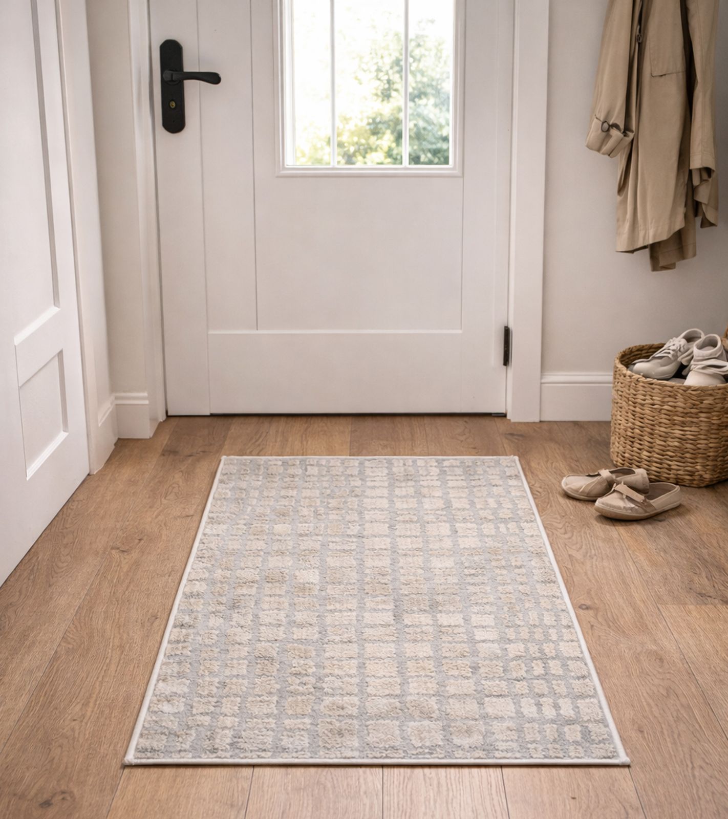 Moderner Flurteppich im geometrischen Design ideal für Flur & Badezimmer 955885 Beige/Grau